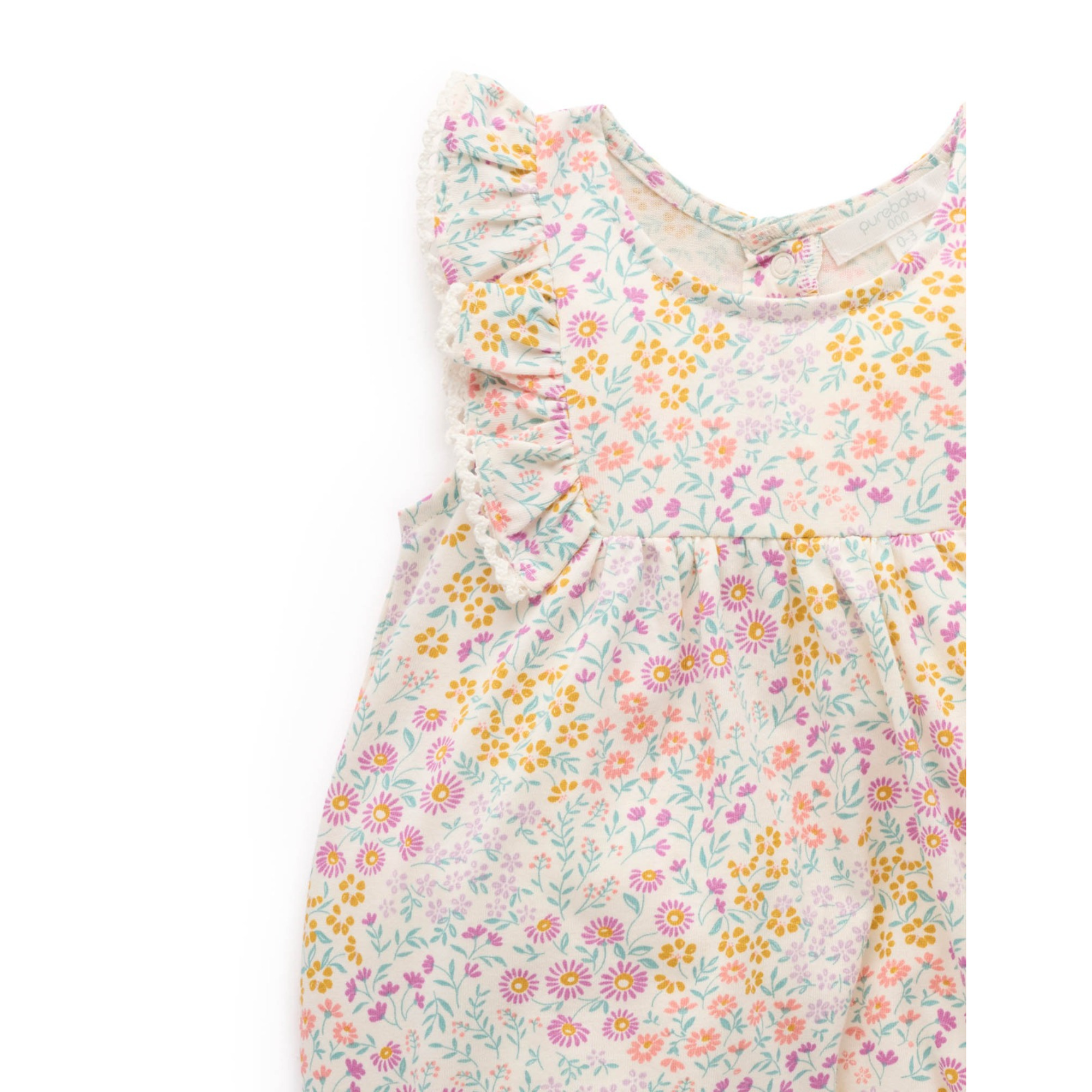 Purebaby Ruffle Shortie Growsuit - Garden Petals Print