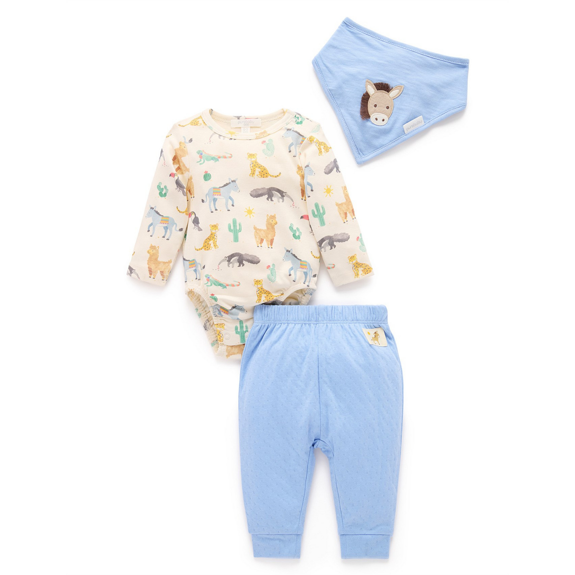 Purebaby 3 Piece Gift Set - Animal Fiesta Print