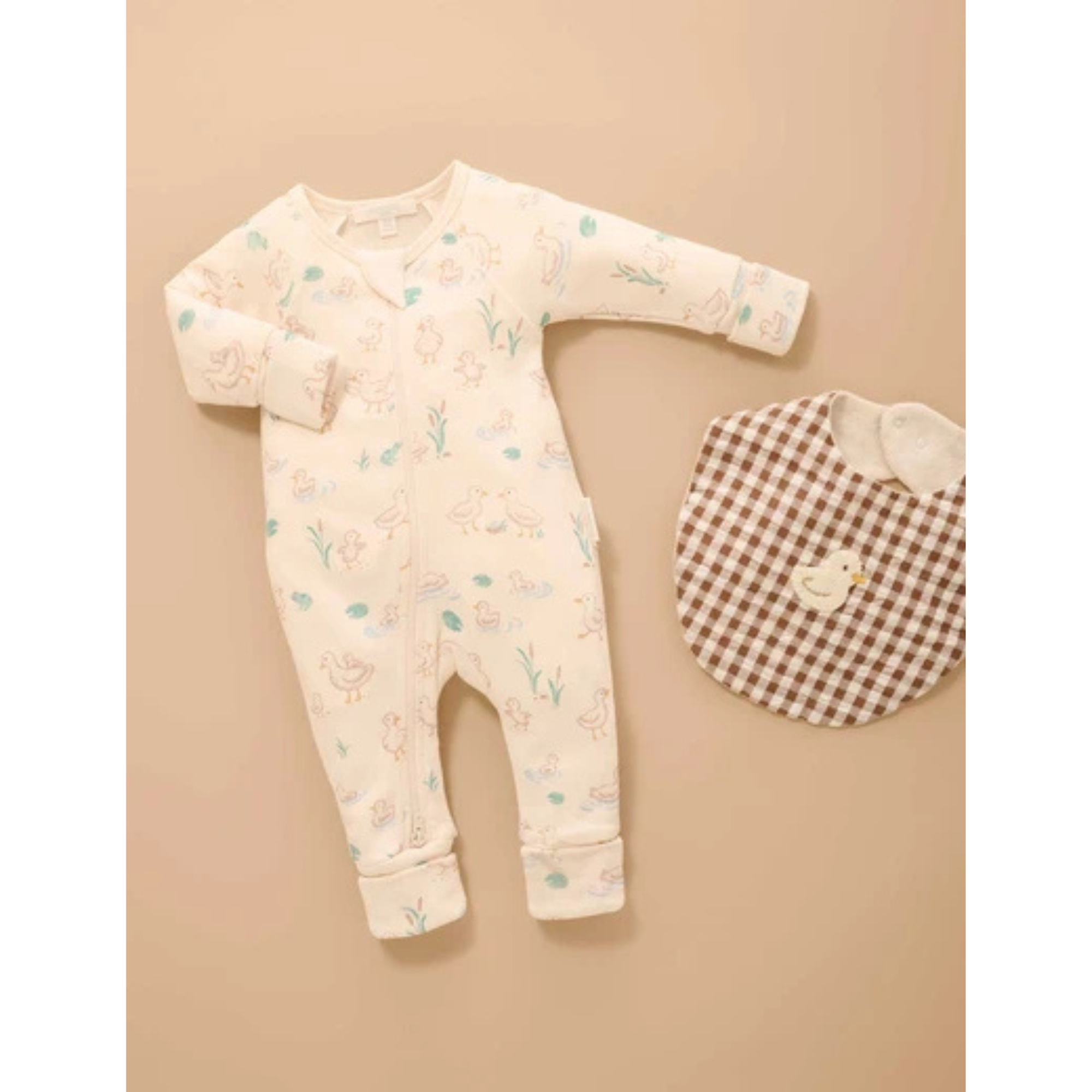 Purebaby Gingham Bib - Milk Choc Gingham