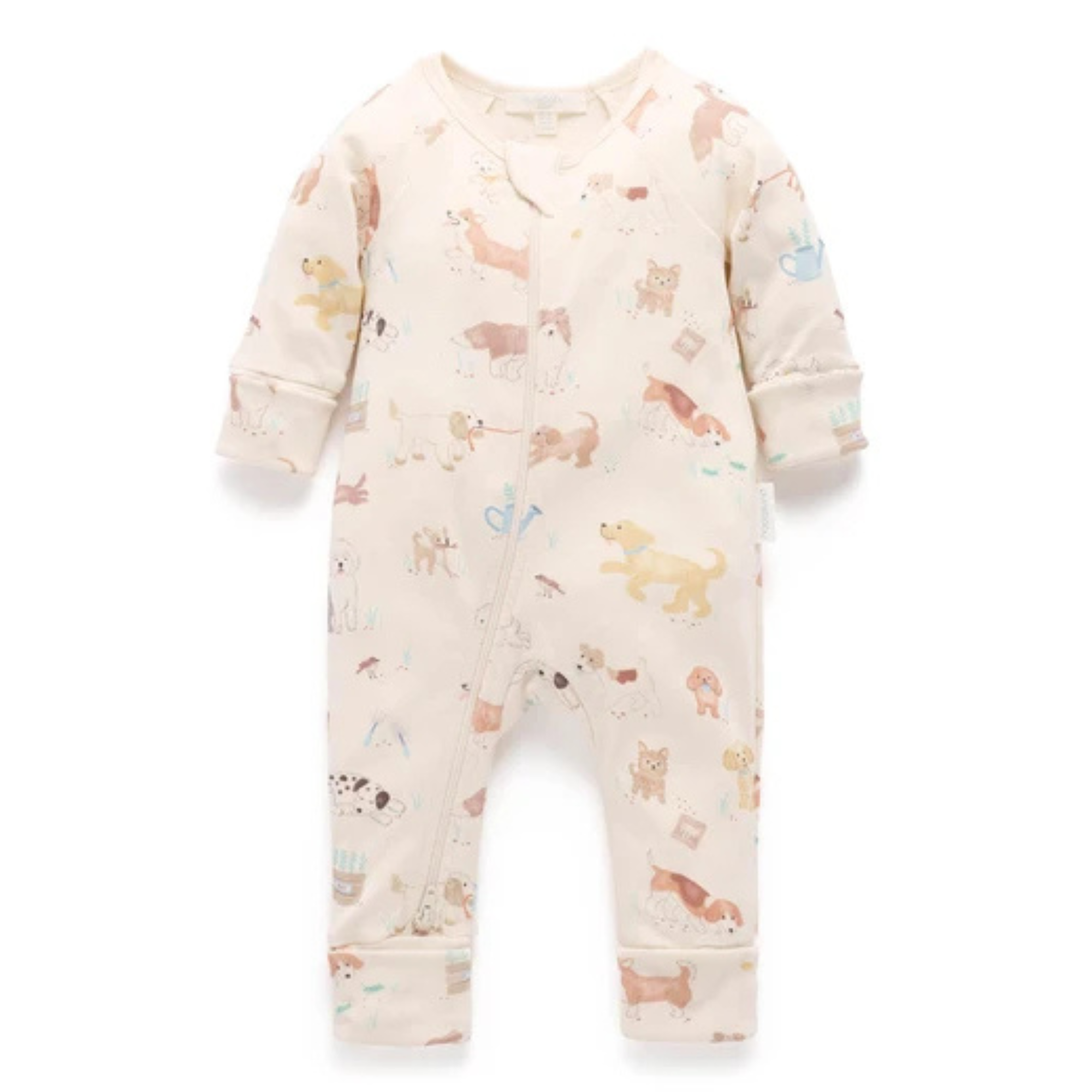 Purebaby Printed Zip Growsuit - Garden Puppy