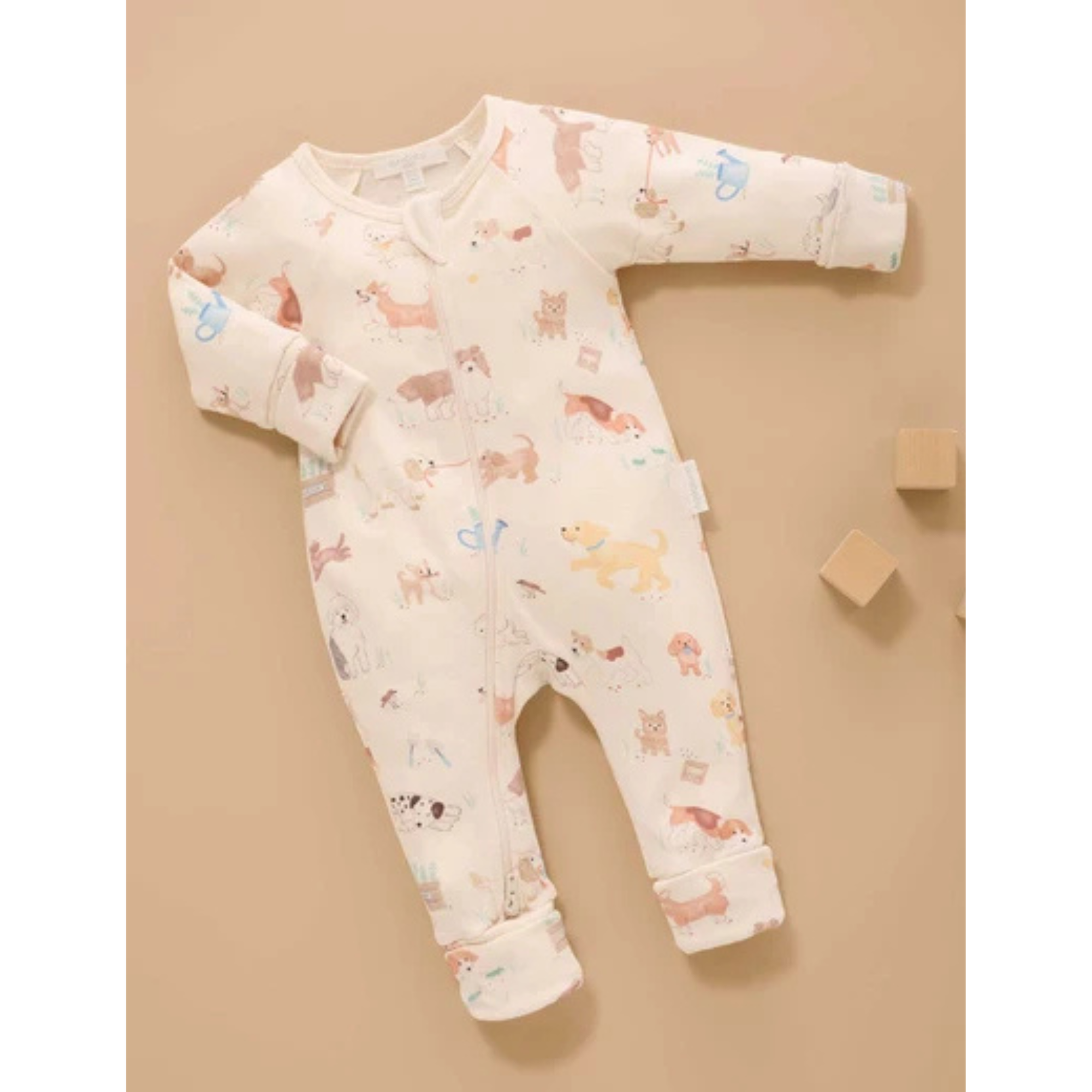 Purebaby Printed Zip Growsuit - Garden Puppy