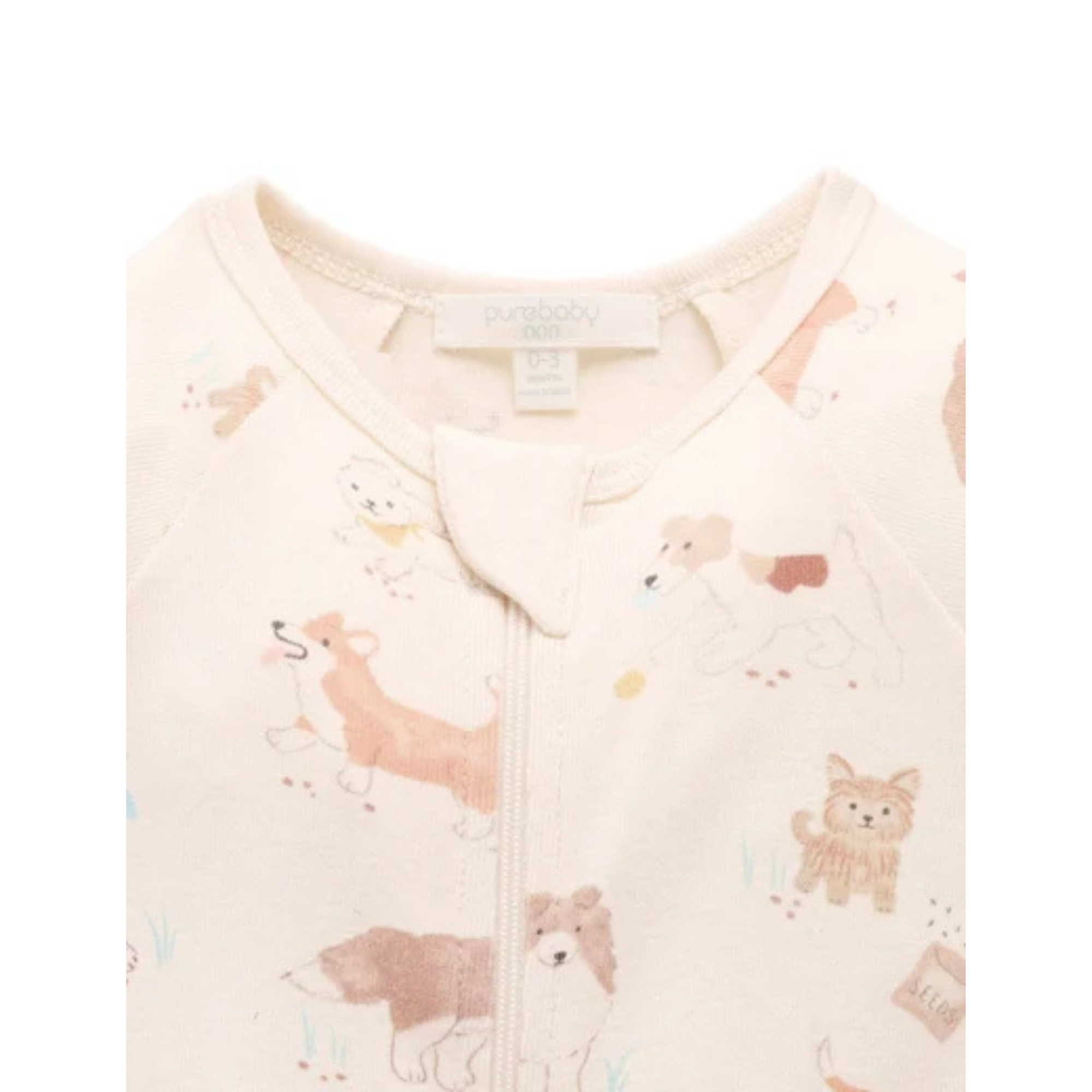 Purebaby Printed Zip Growsuit - Garden Puppy