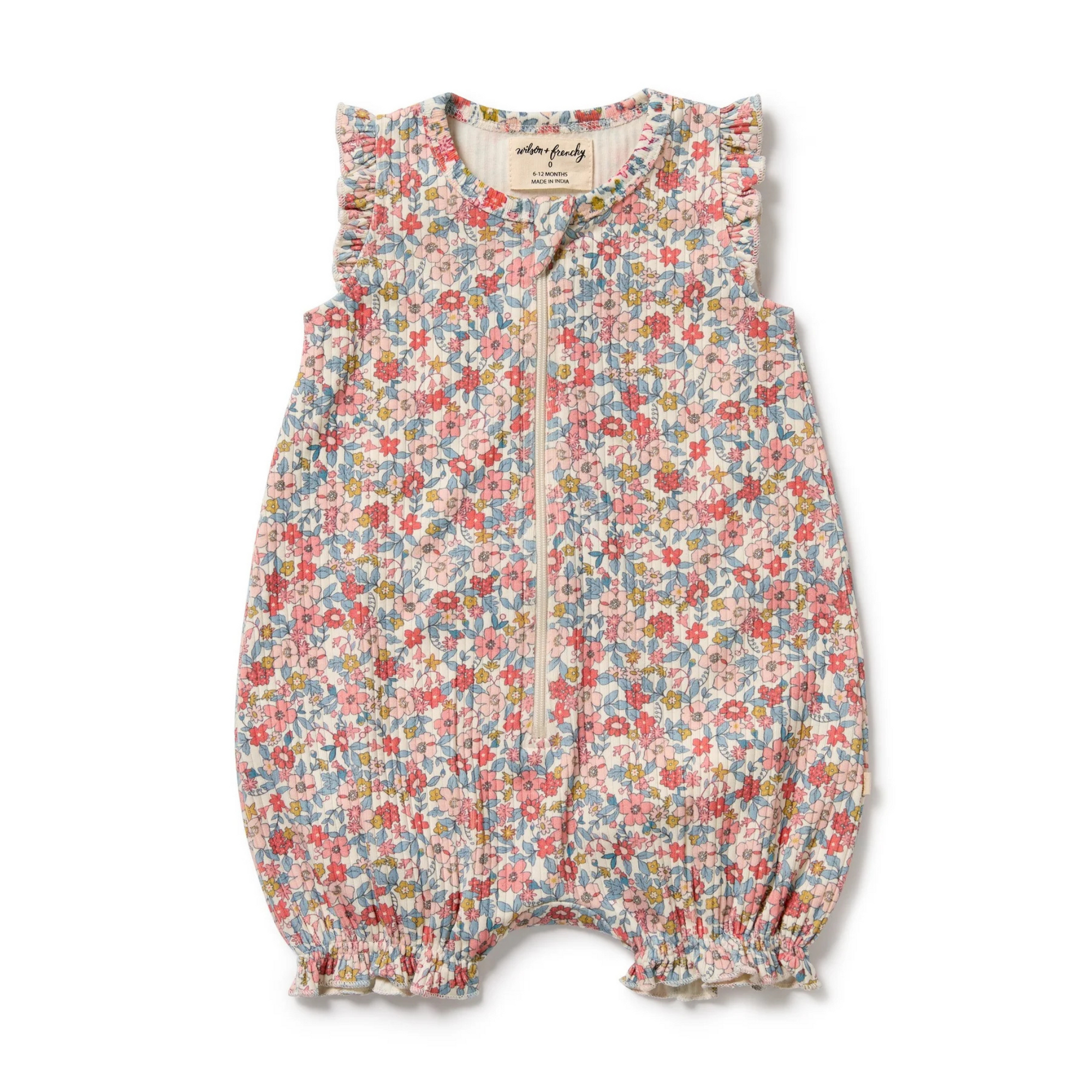 Wilson & Frenchy Summer Bloom Organic Ruffle Zipsuit - Summer Bloom