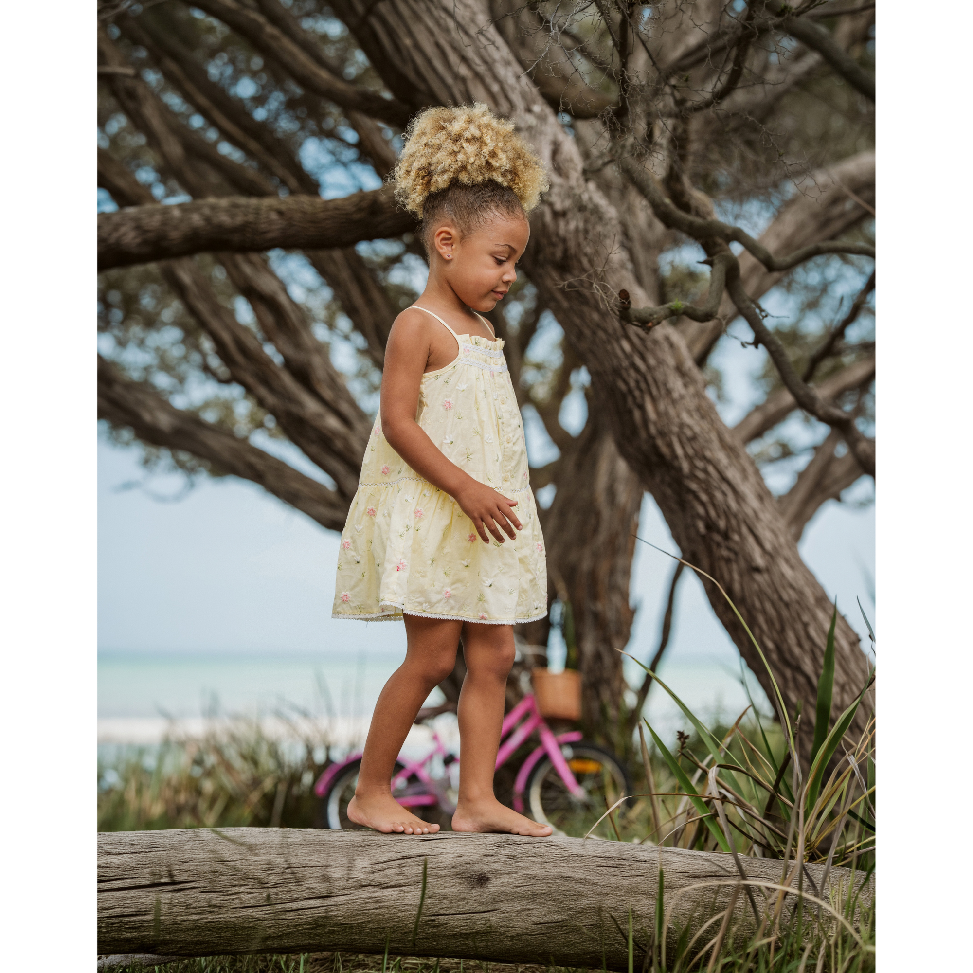 Bébé Pia All Over Embroidery Dress - Lemon