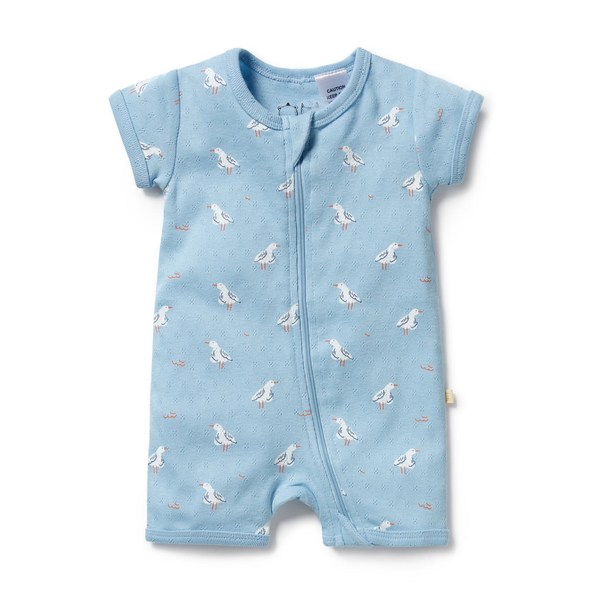 Wilson & Frenchy Sunny Seagulls Organic Pointelle Boyleg Zipsuit - Sunny Seagulls
