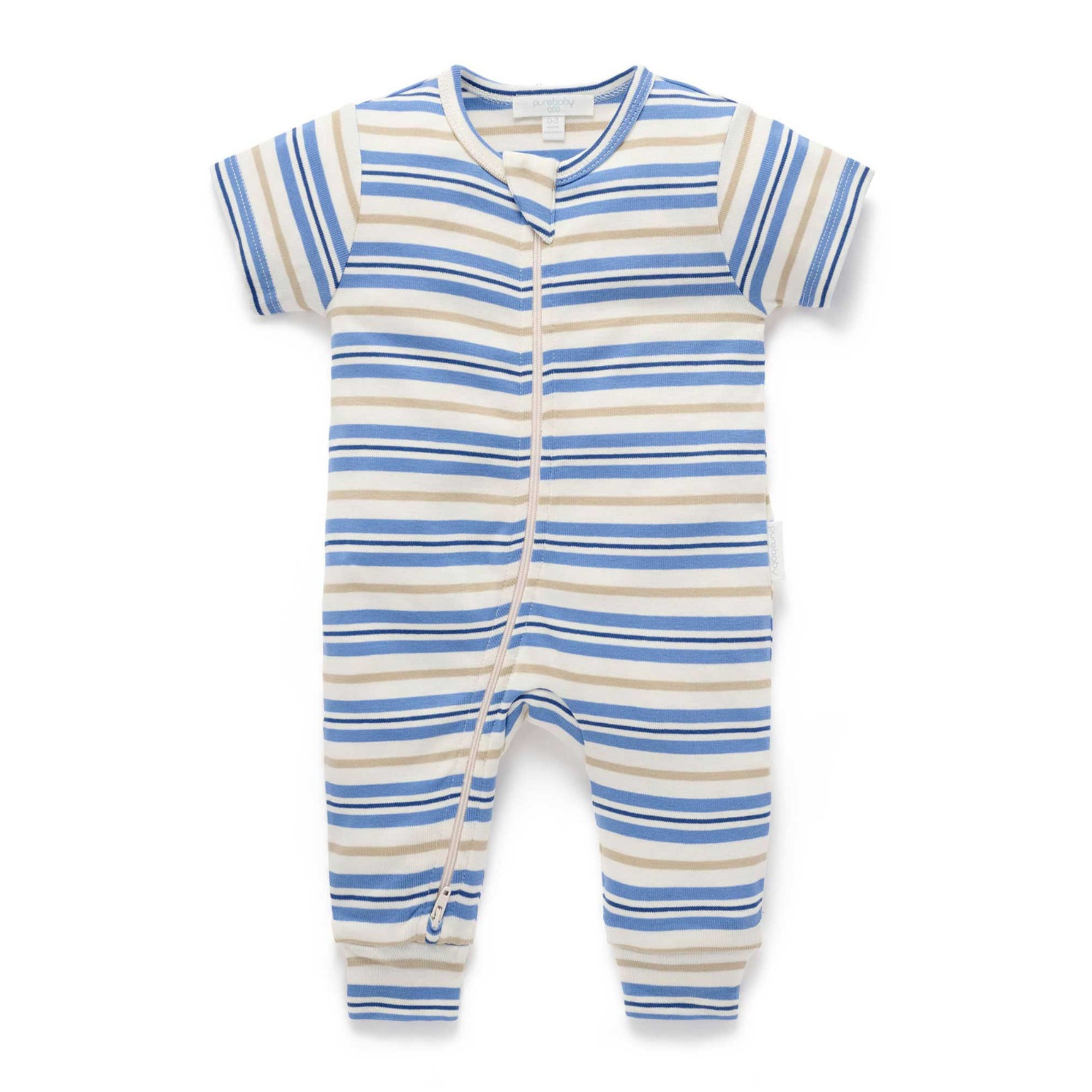Purebaby Rib S/Sleeve Growsuit - Blue Jay Beech Stripe