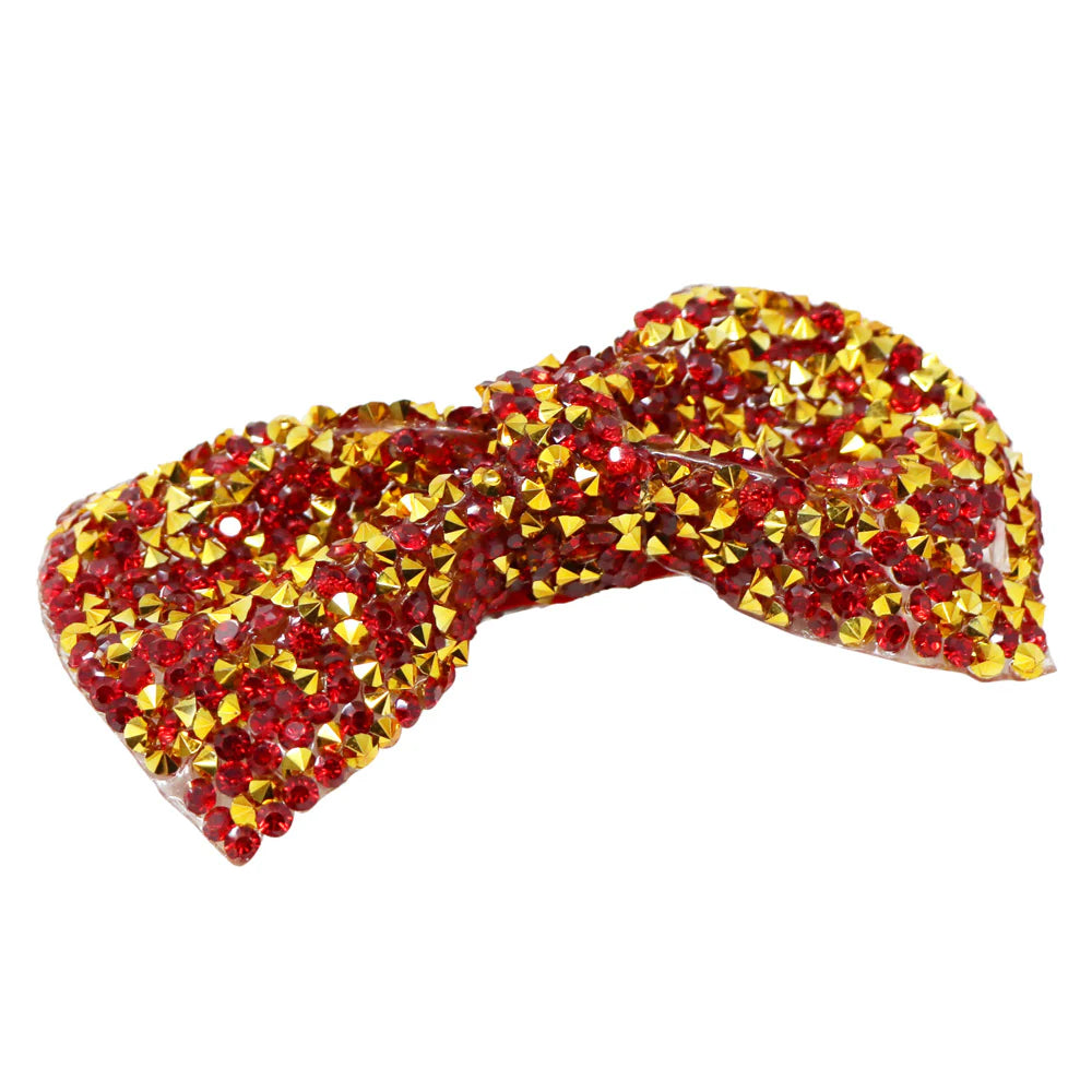 Brilliant and Bright Rhinestone Bow Hairclip, Red and Gold