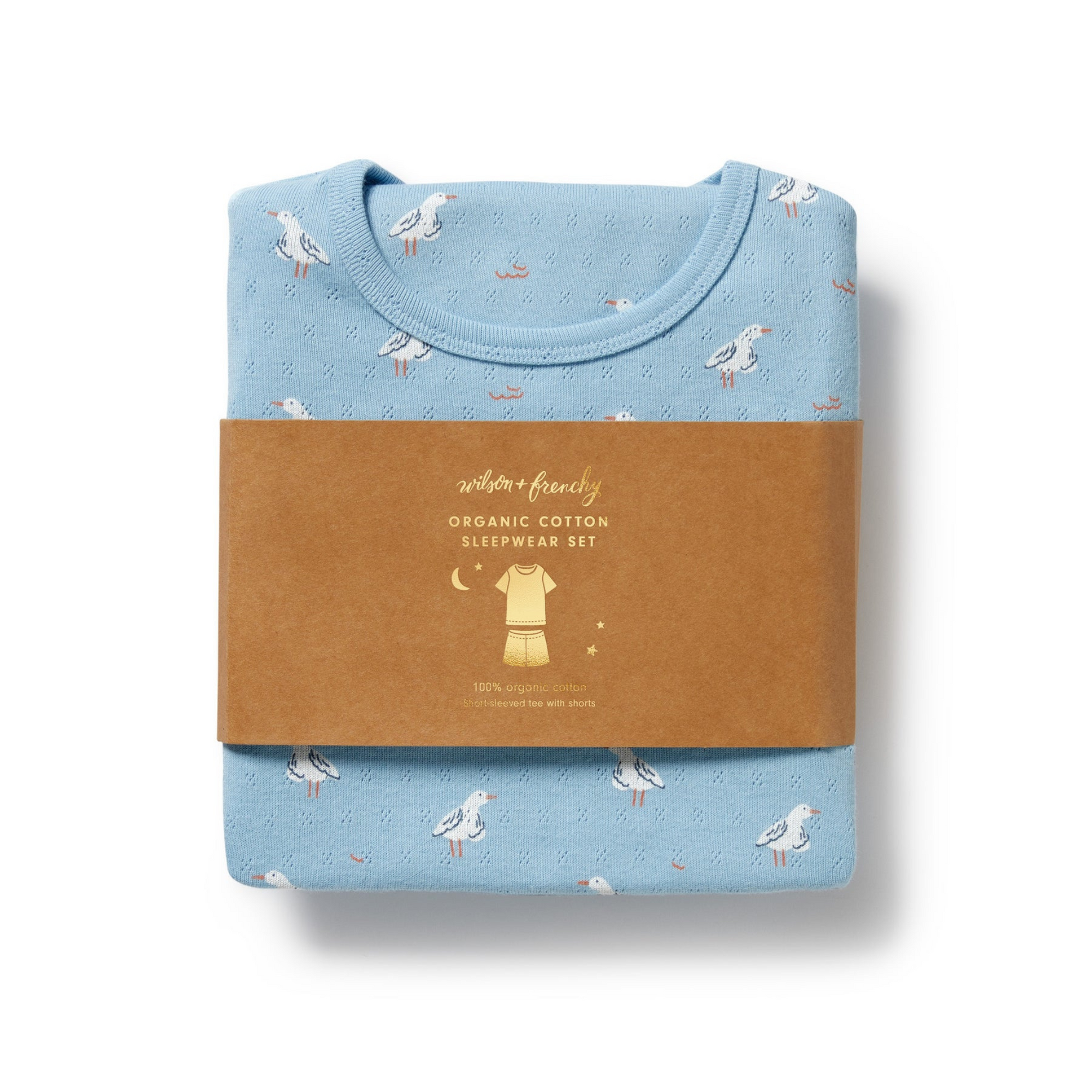 Wilson & Frenchy Sunny Seagulls Organic Pointelle Short Sleeved Pyjamas - Sunny Seagulls