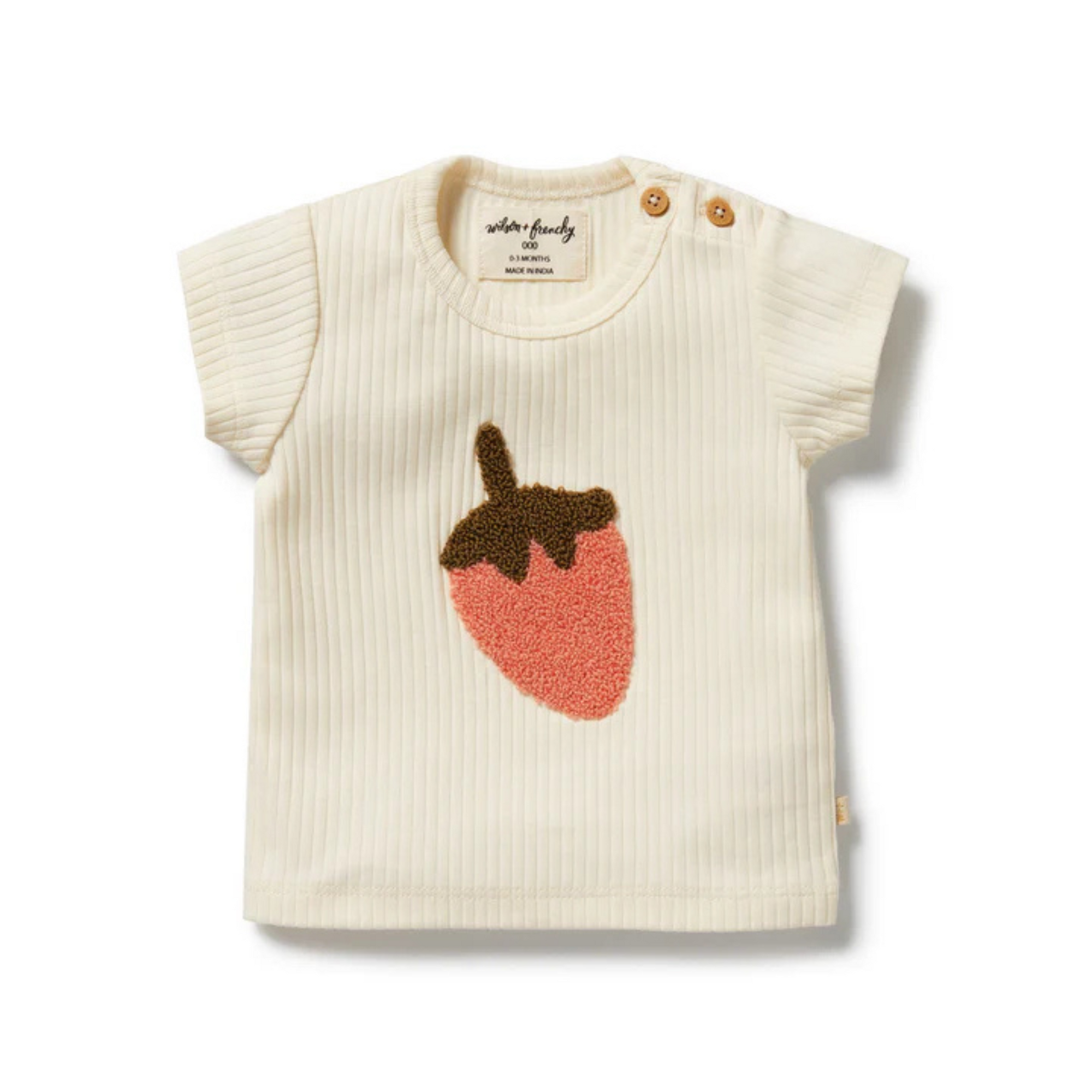 Wilson & Frenchy Strawberry Kisses Embroidered Organic Tee - Strawberry Kisses Embroidery