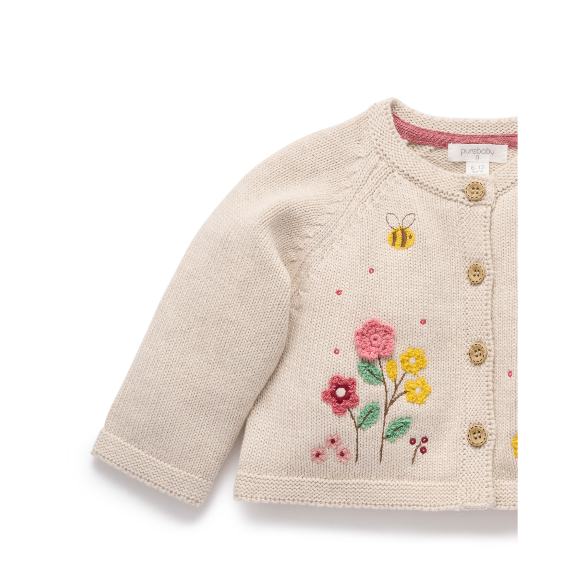 Purebaby Embroidered Cardigan - Wheat Melange