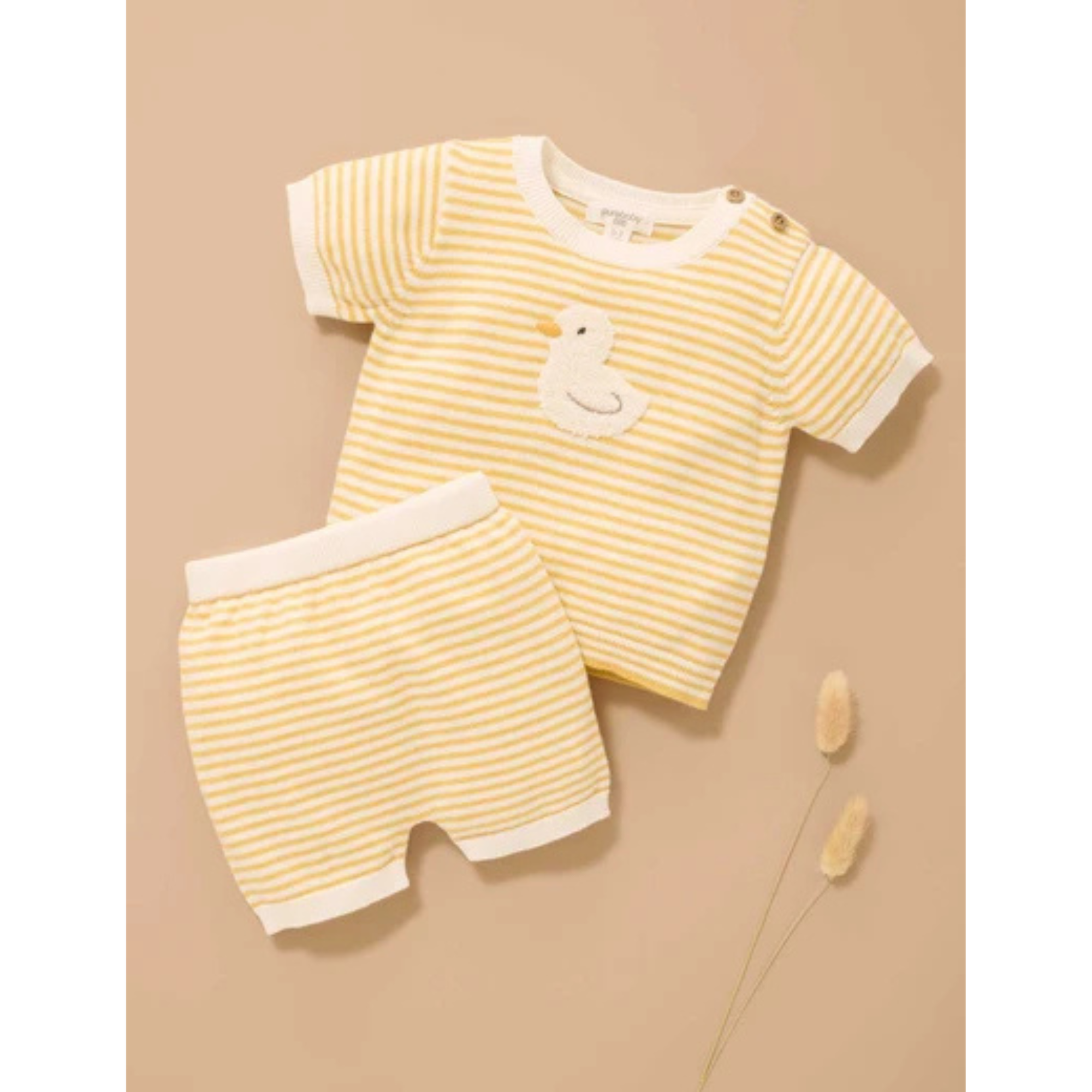 Purebaby Knitted Goose Set - Lemon Stripe