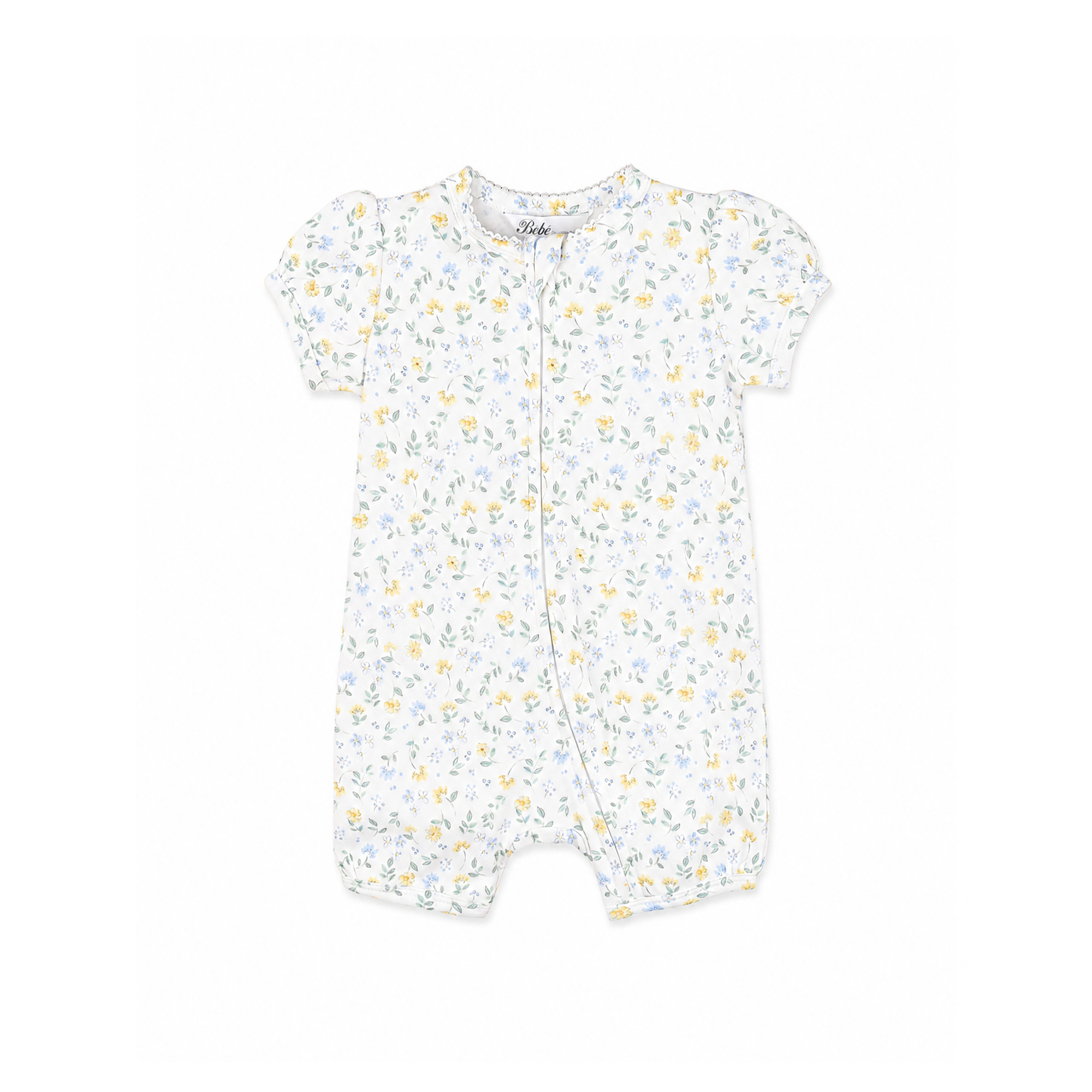 Bébé Libby Organic SS Zip Romper - Floral Print