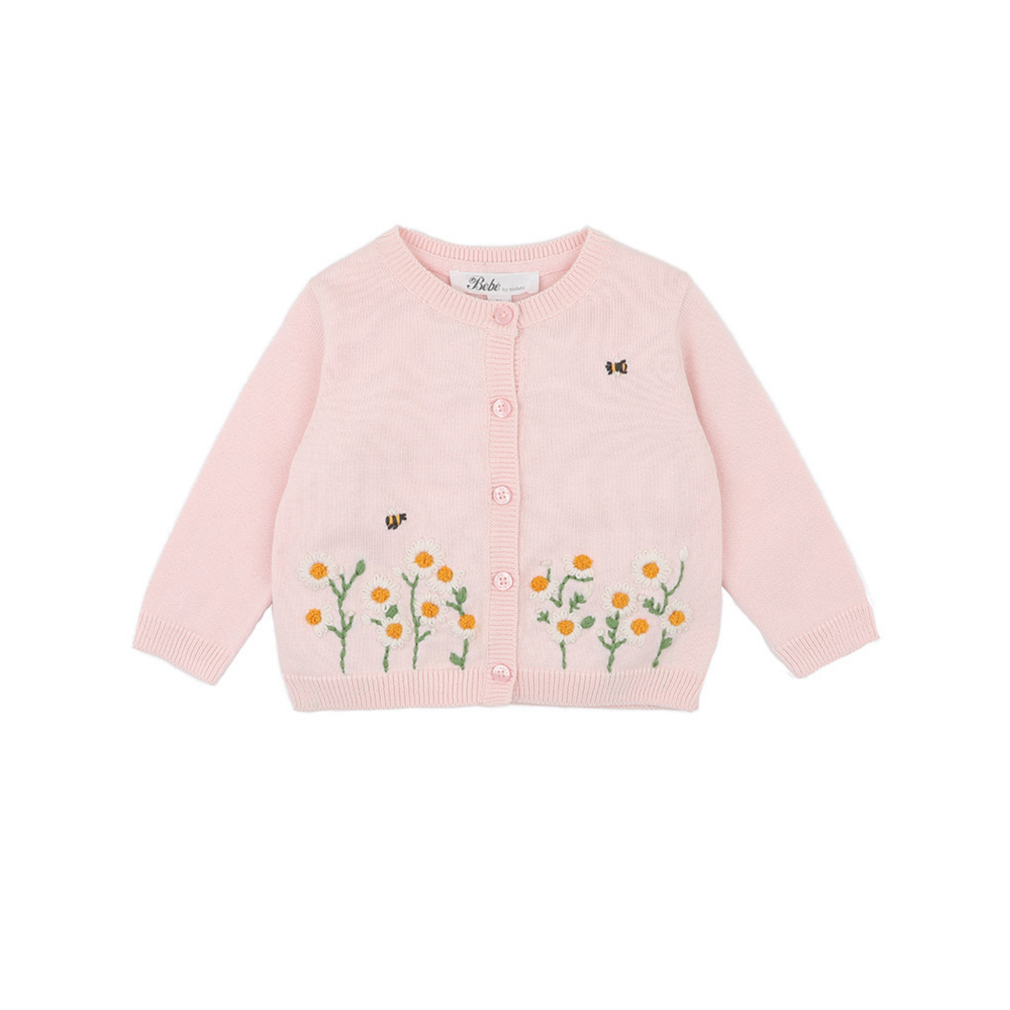 Bebe Tess Organic Hand Embroidered Cardigan - Pale Pink