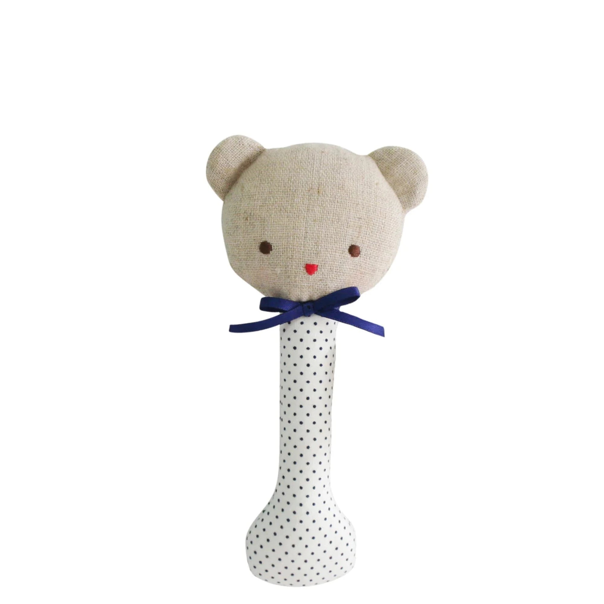 Alimrose Baby Bear Stick Rattle Navy Spot