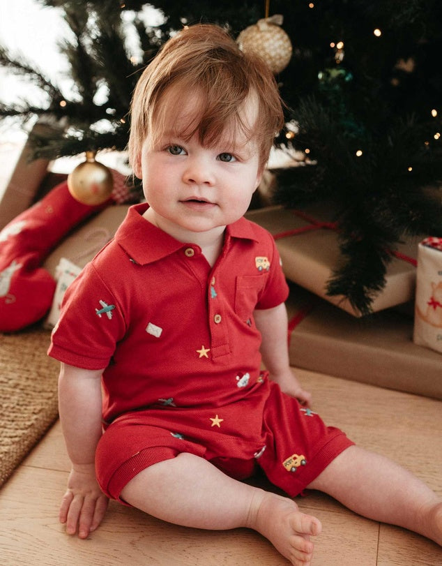 Christmas Broderie Polo Growsuit
