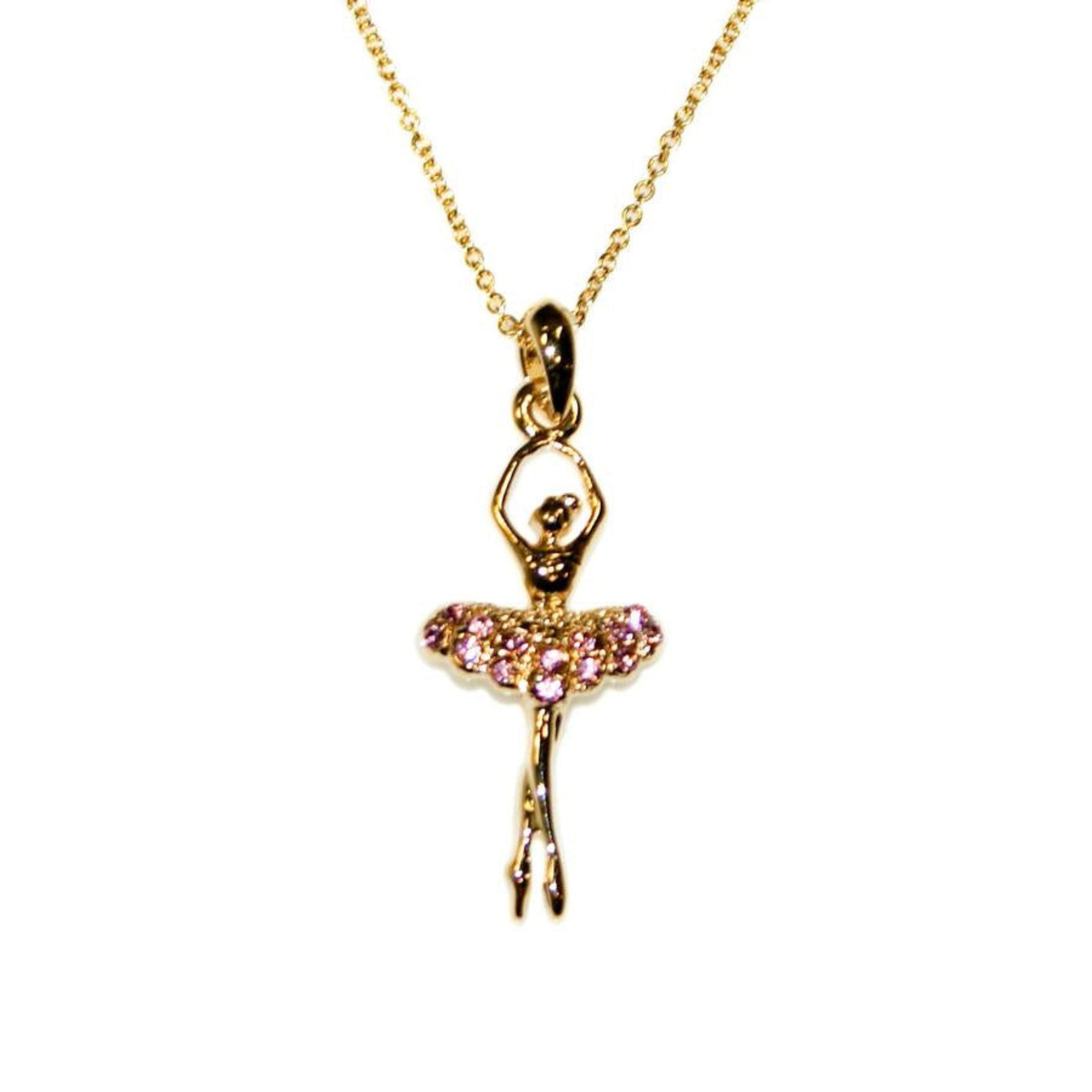 Goody Gumdrops Ballerina Small Diamante Necklace - Gold/Pink