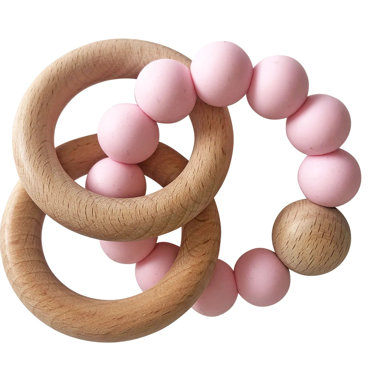 Alimrose Beechwood & Silicone Teether Ring set - Rosewater