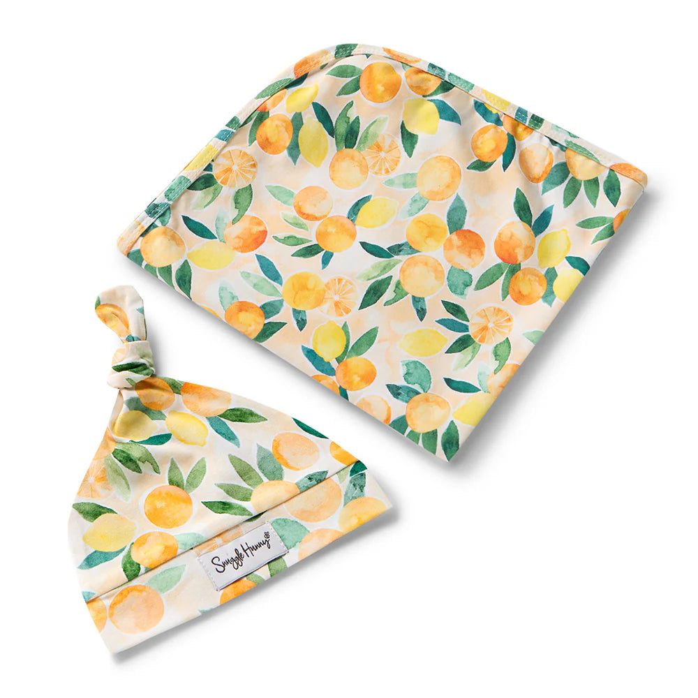 SUNNY CITRUS -Snuggle Hunny Organic Jersey Wrap & Beanie Set