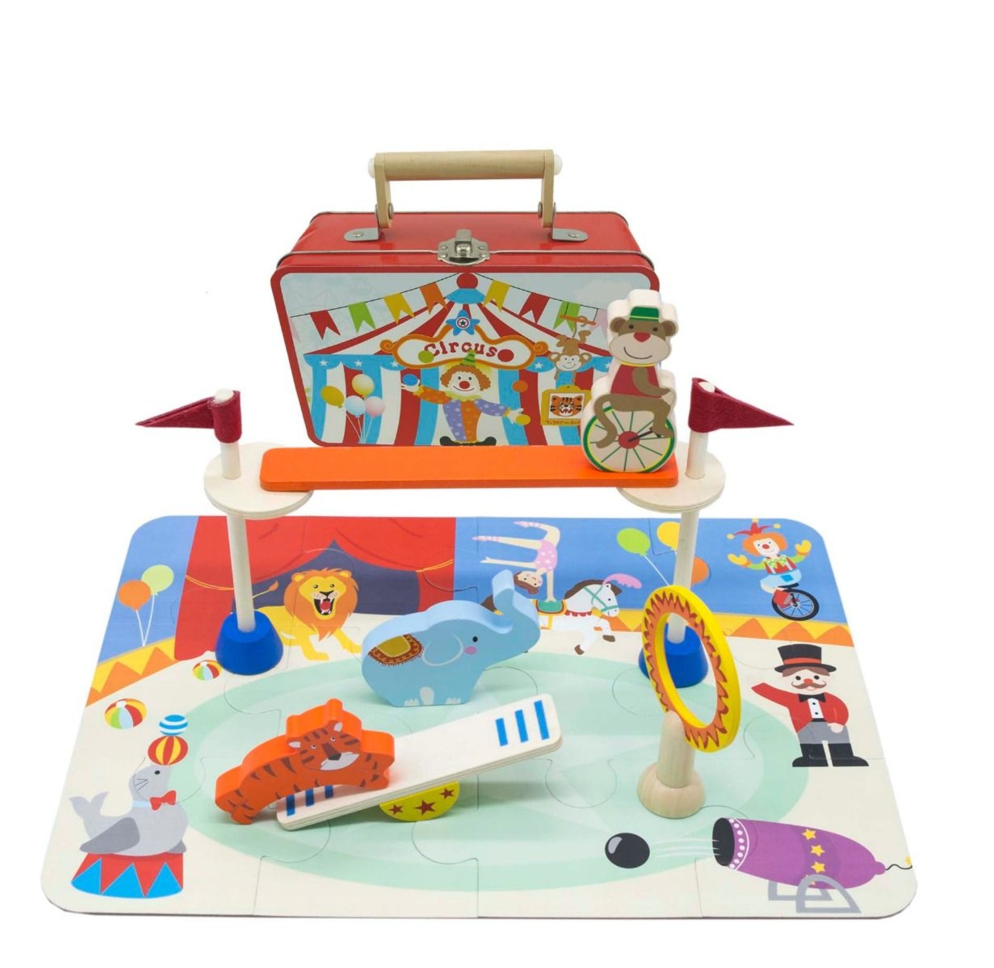 Wooden Circus Playset in a Tin with Circus