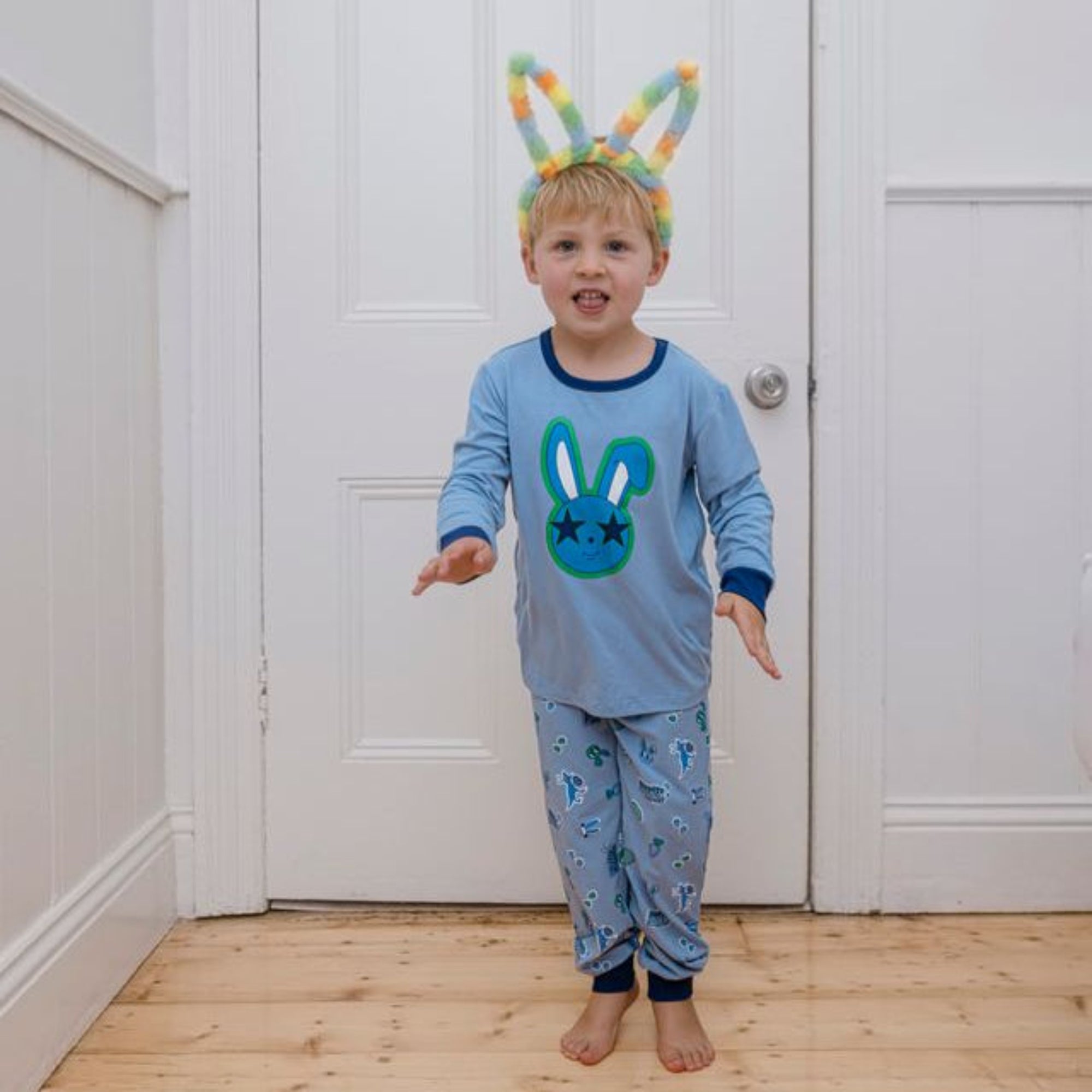 Milky Rascal Bunny Pj's - Steel Blue