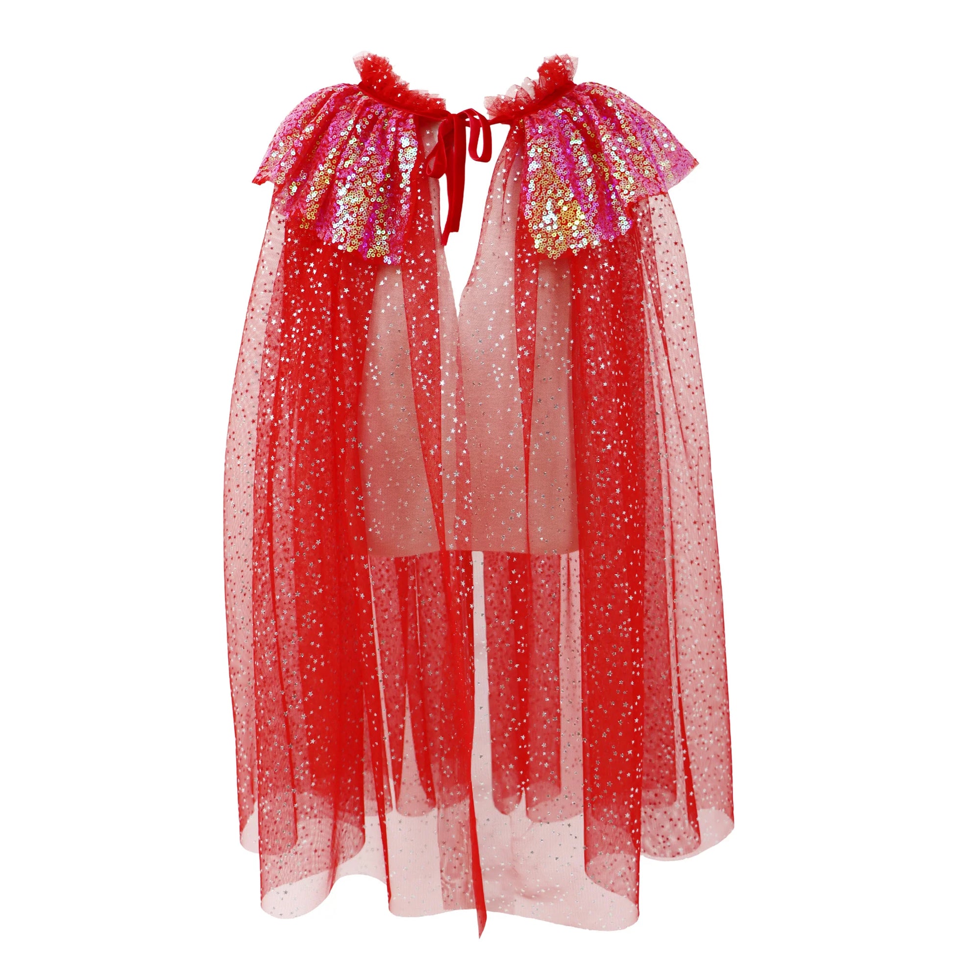 Twinkling Sequin Trim Cape - Red