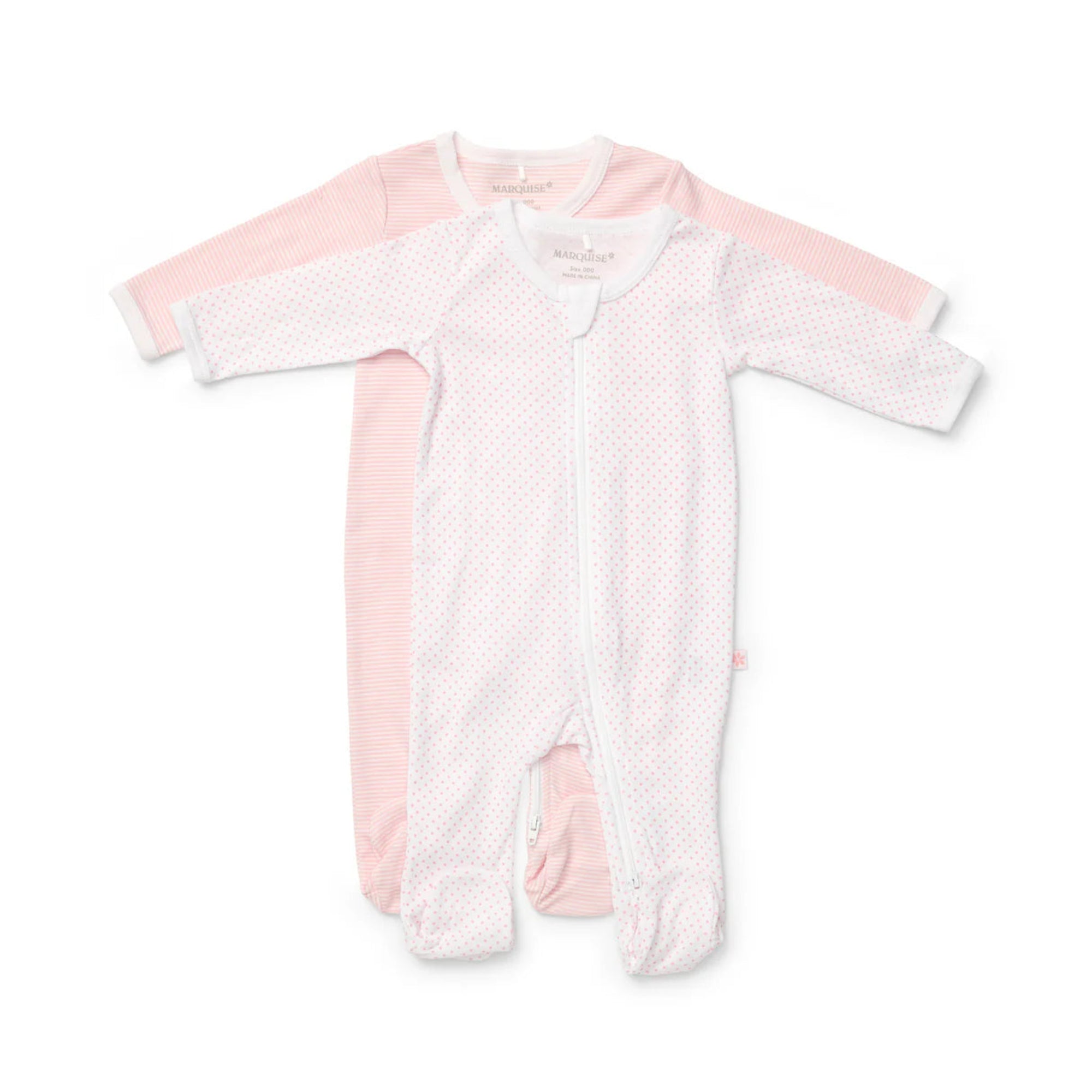 Marquise Everyday Essentials Pink Spot and Stripe Zipsuit 2 Pack