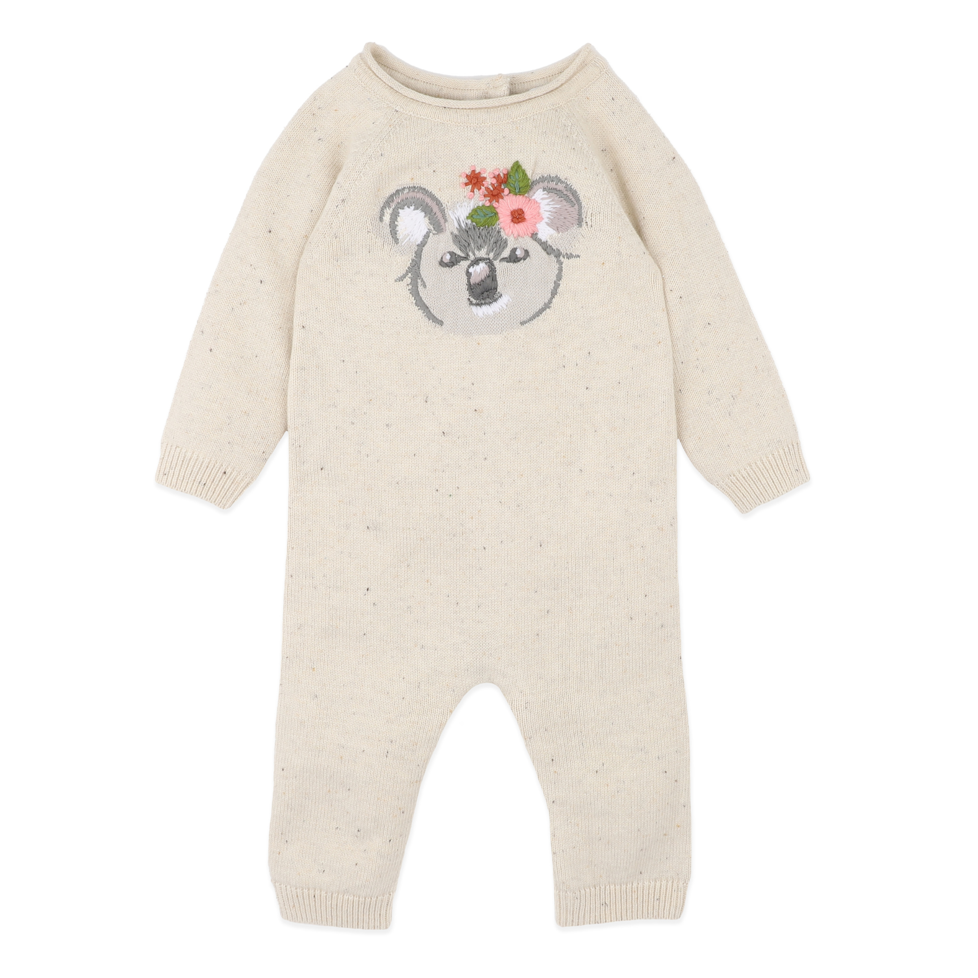 Bebe Charlie koala organic knitted romper - Cream Speckle