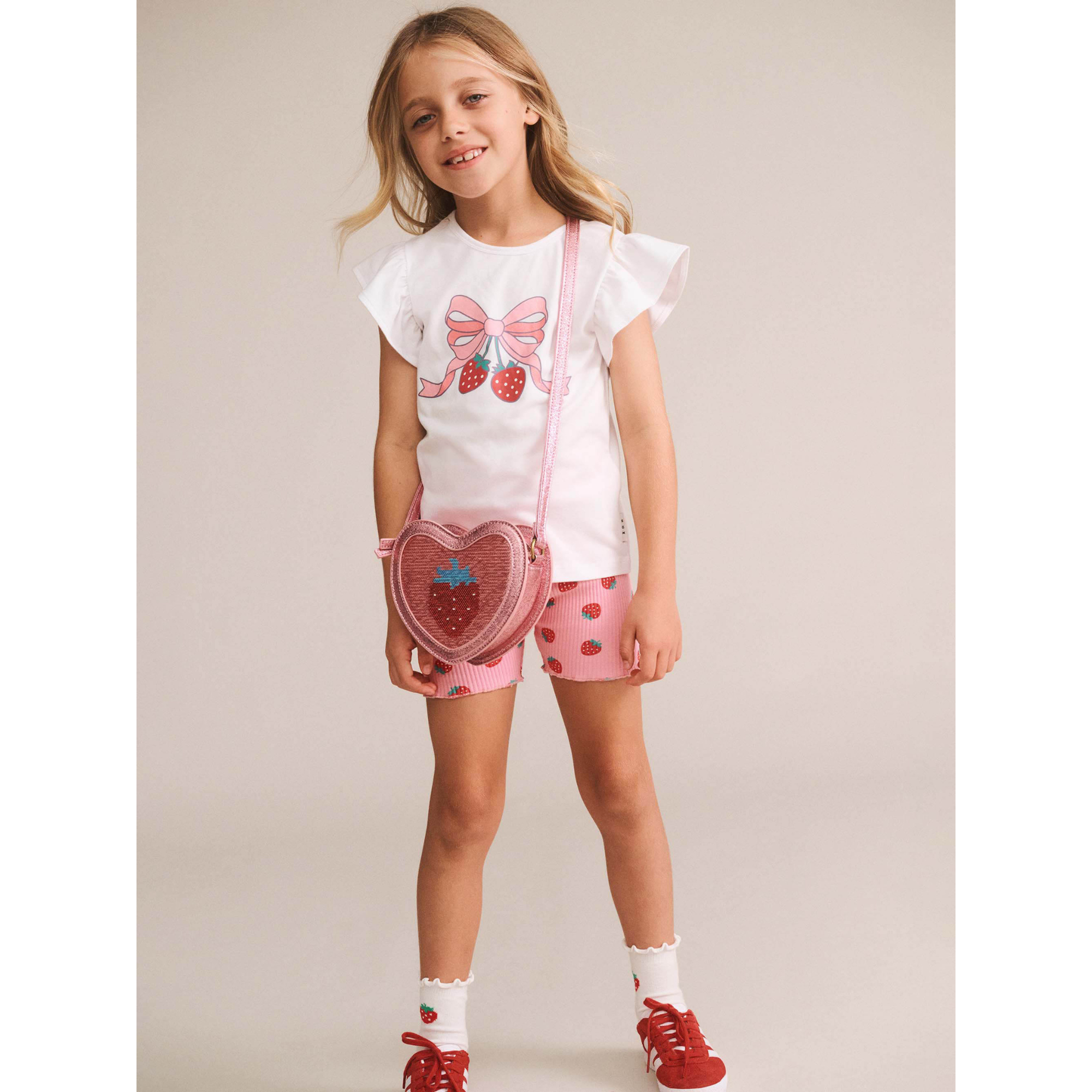 Huxbaby Strawberry Bow Frill Tee - White