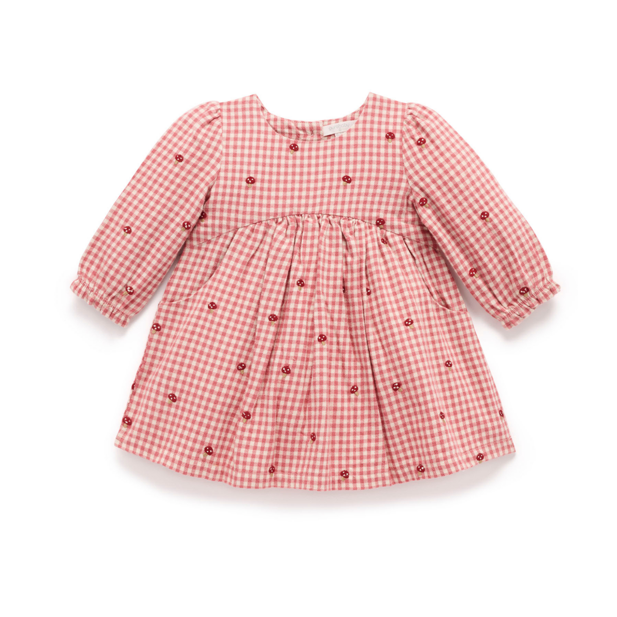 Purebaby Gingham Broidery Dress - Gingham Toadstool Broderie