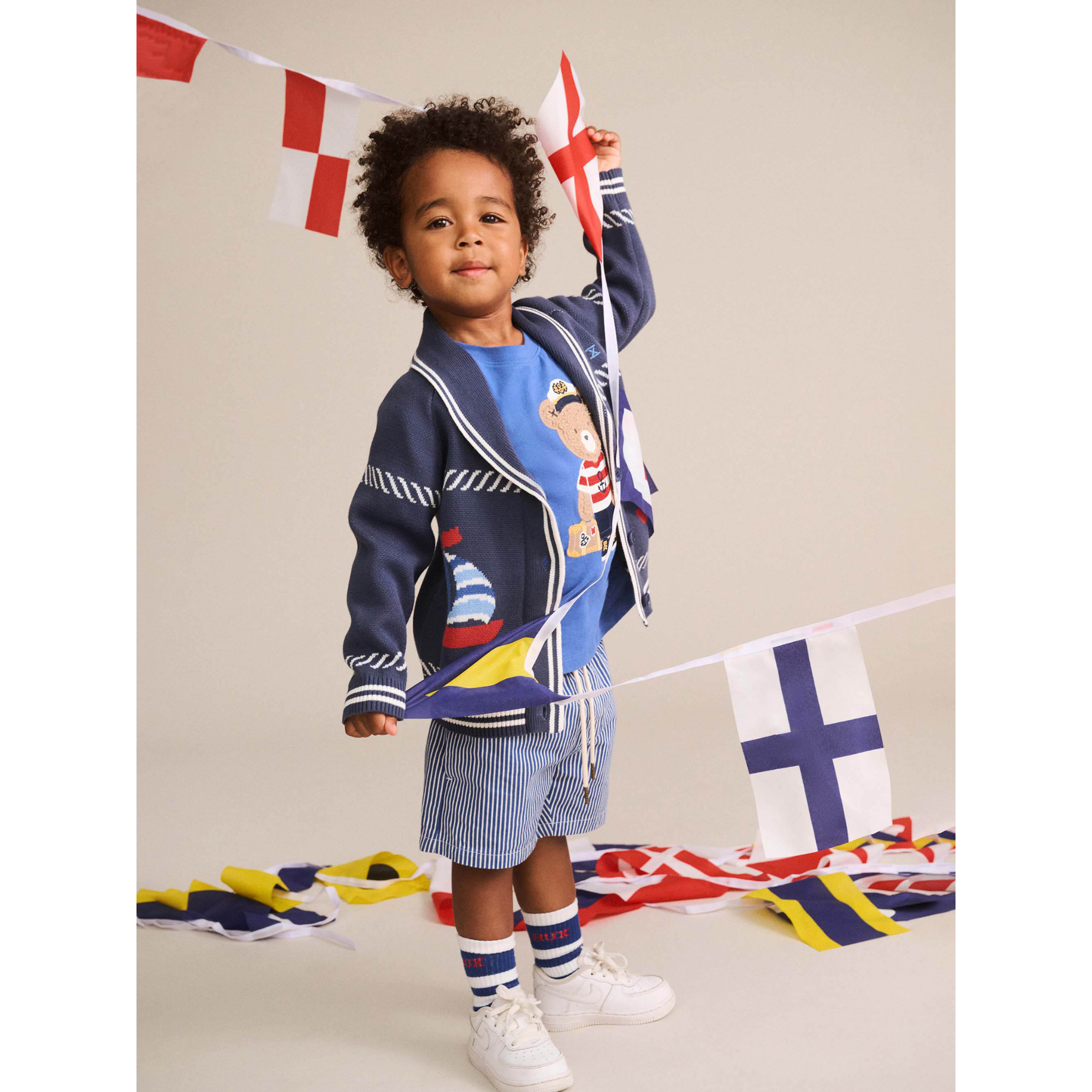 Huxbaby Cobalt Stripe Drawcord Short - Cobalt Almond Milk Stripe