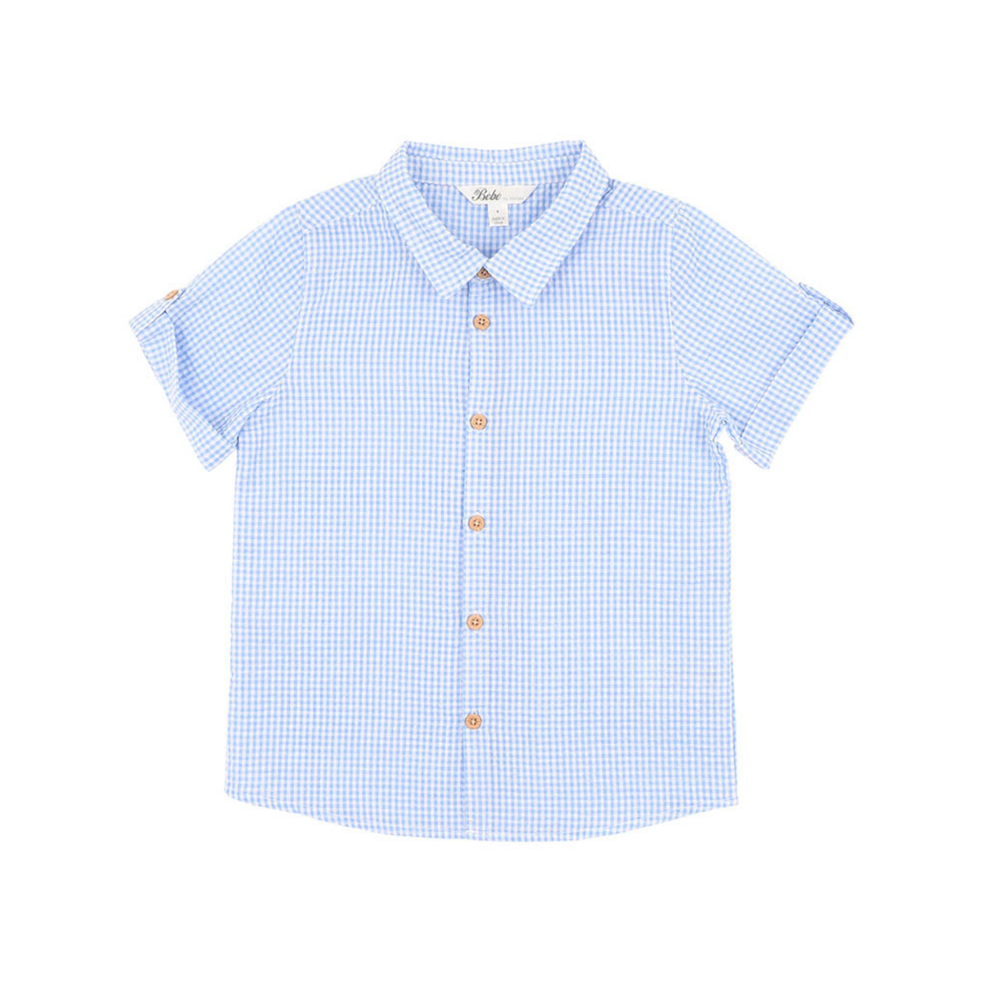 Bebe Roman Blue Check Ss Shirt - Blue Check