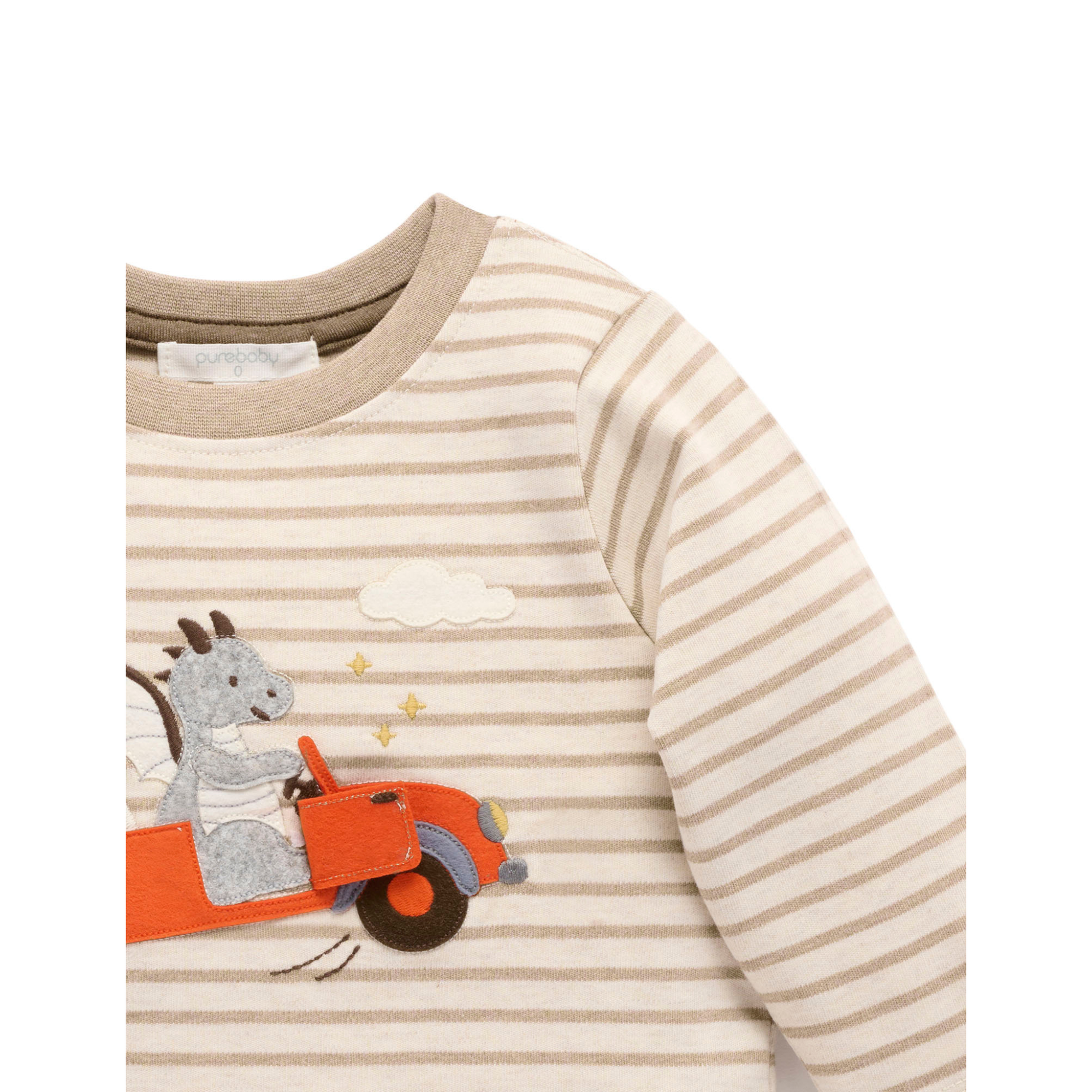 Purebaby Flying Car Thick Tee - Mushroom Stripe