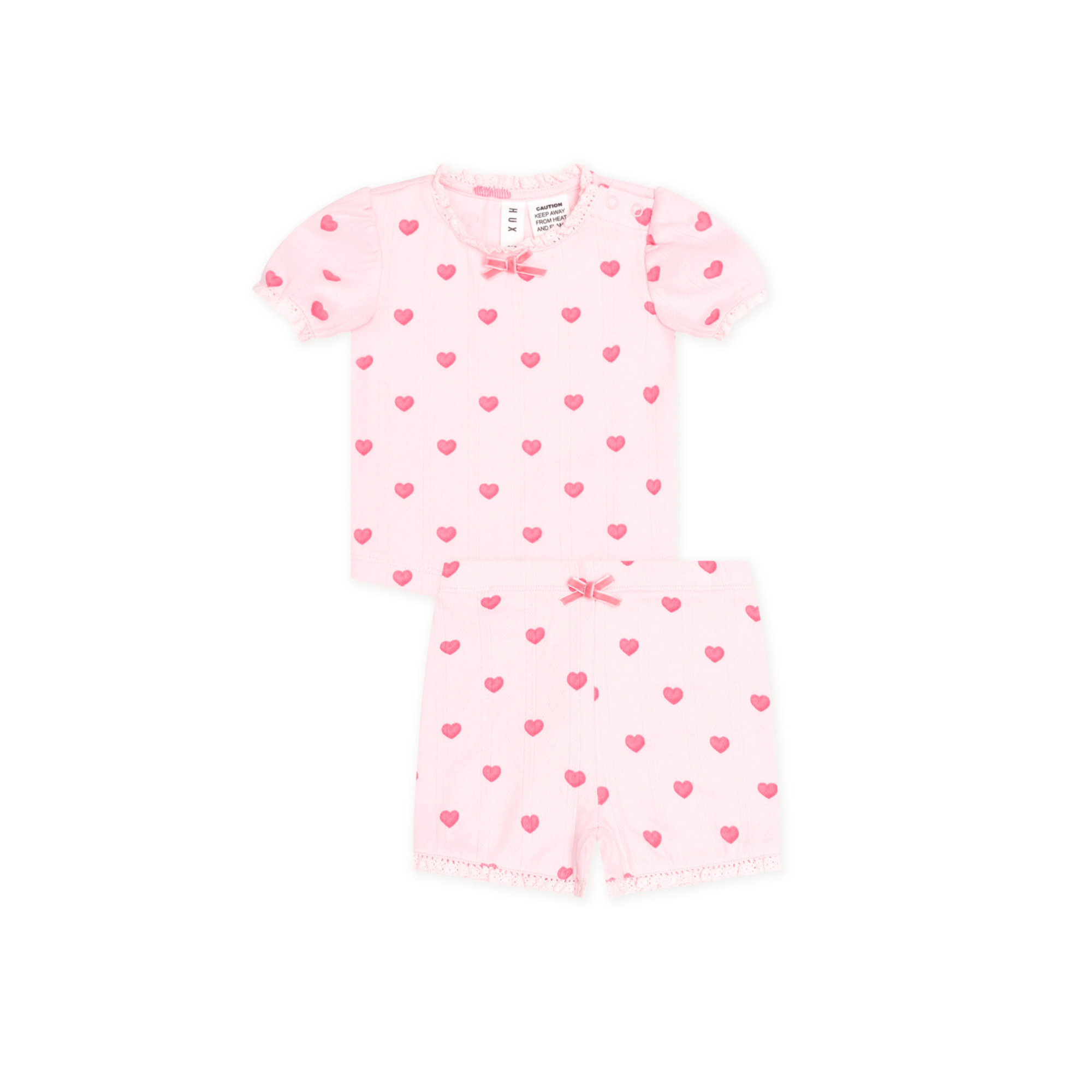 Huxbaby I Heart You Pointelle Puff Slv Pjs - Baby Pink