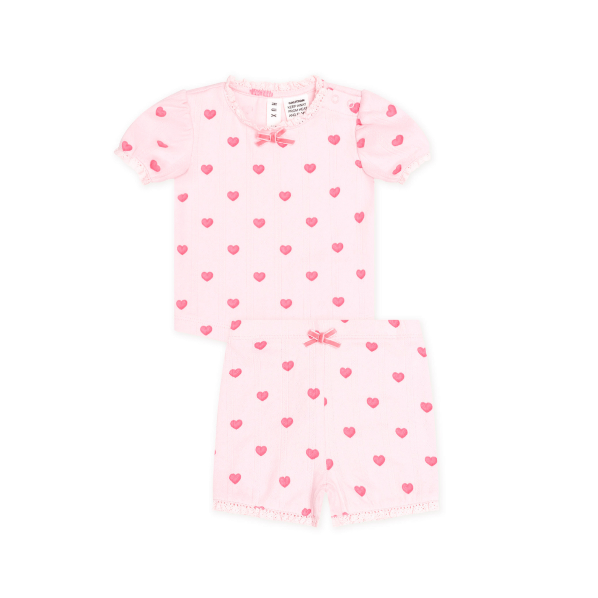 Huxbaby I Heart You Pointelle Puff Slv Pjs - Baby Pink