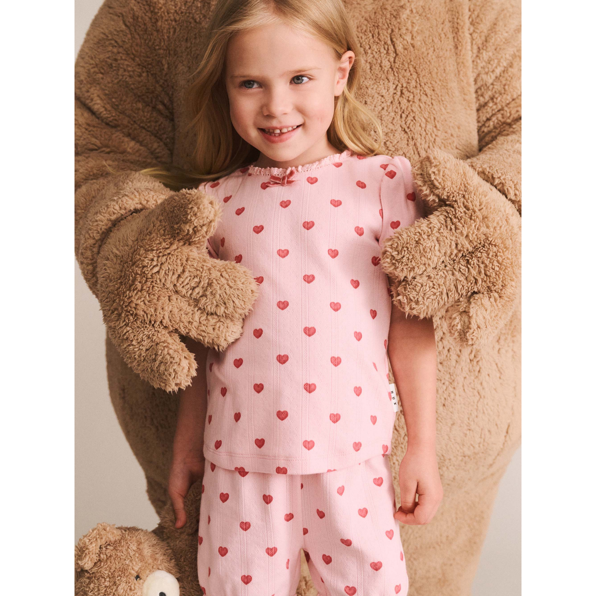 Huxbaby I Heart You Pointelle Puff Slv Pjs - Baby Pink
