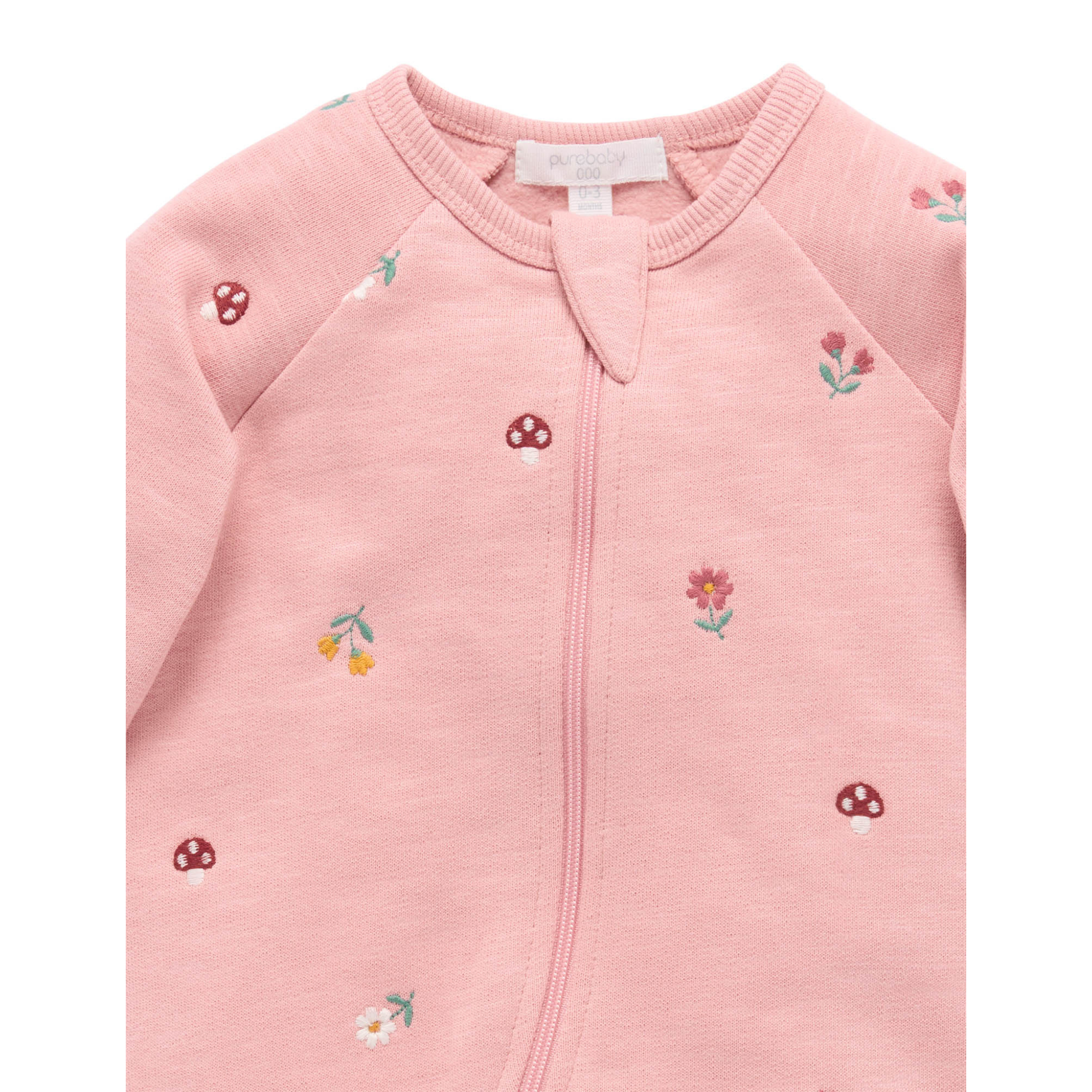 Purebaby Embroidered Fleece Growsuit - Blush Forest Broderie