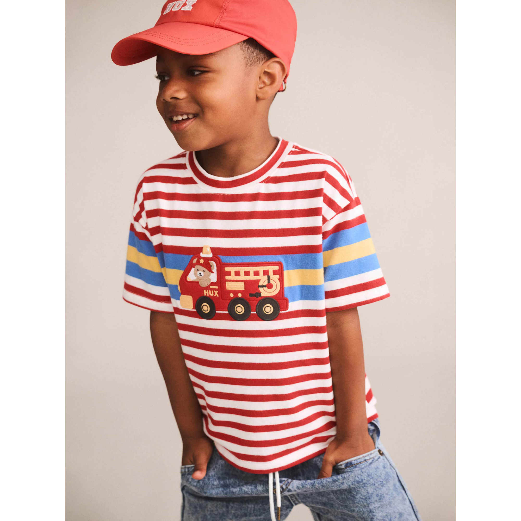 Huxbaby Fireman Hux Stripe Tee - Racer Red /Almond Milk