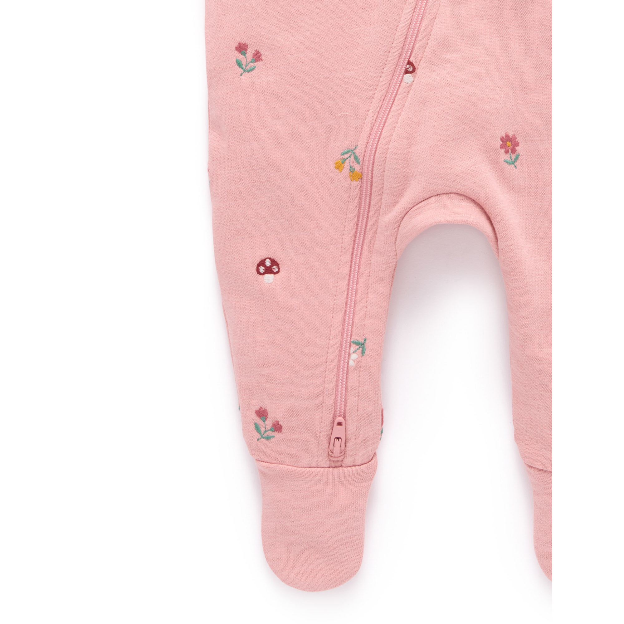 Purebaby Embroidered Fleece Growsuit - Blush Forest Broderie