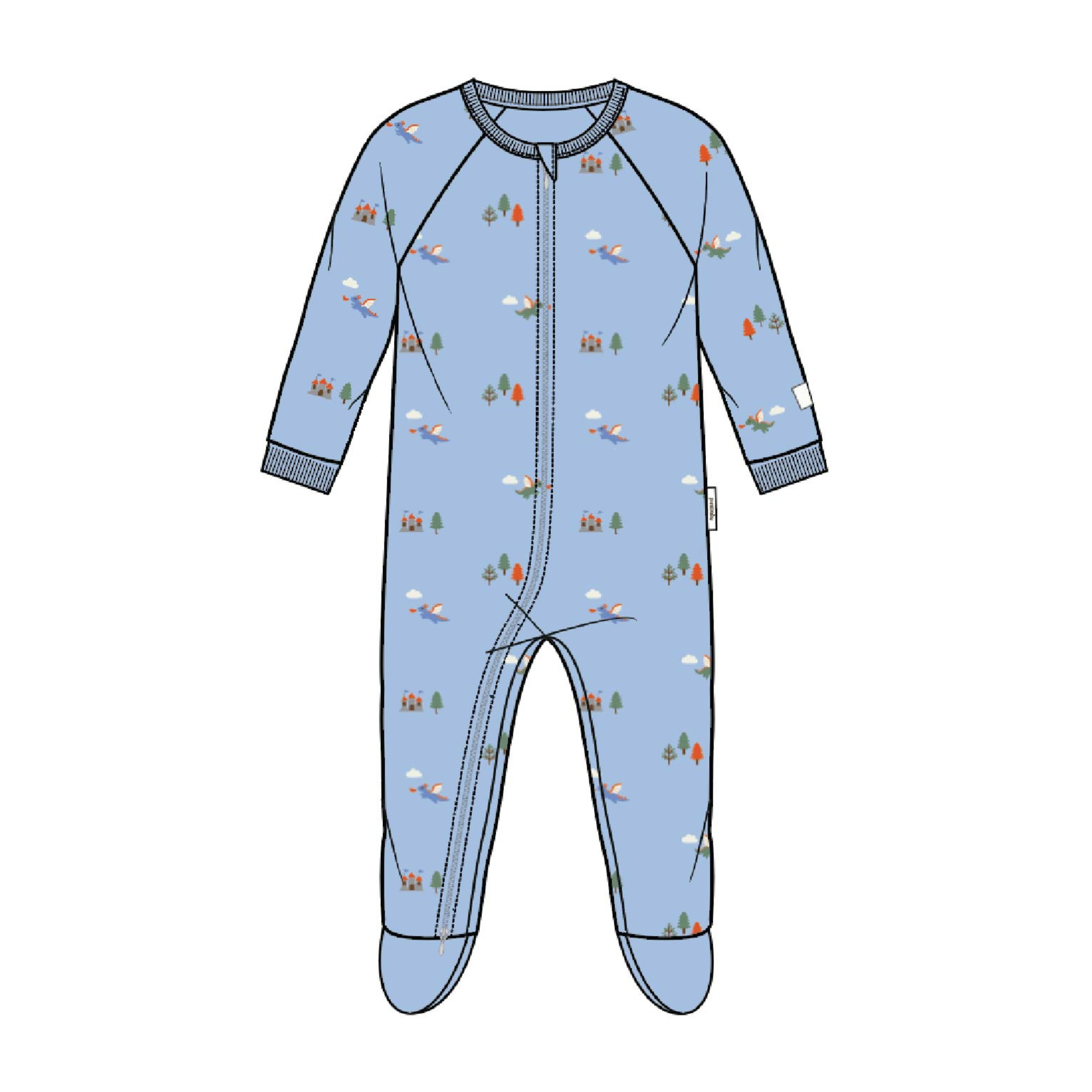 Purebaby Embroidered Fleece Growsuit - Dragon Broderie