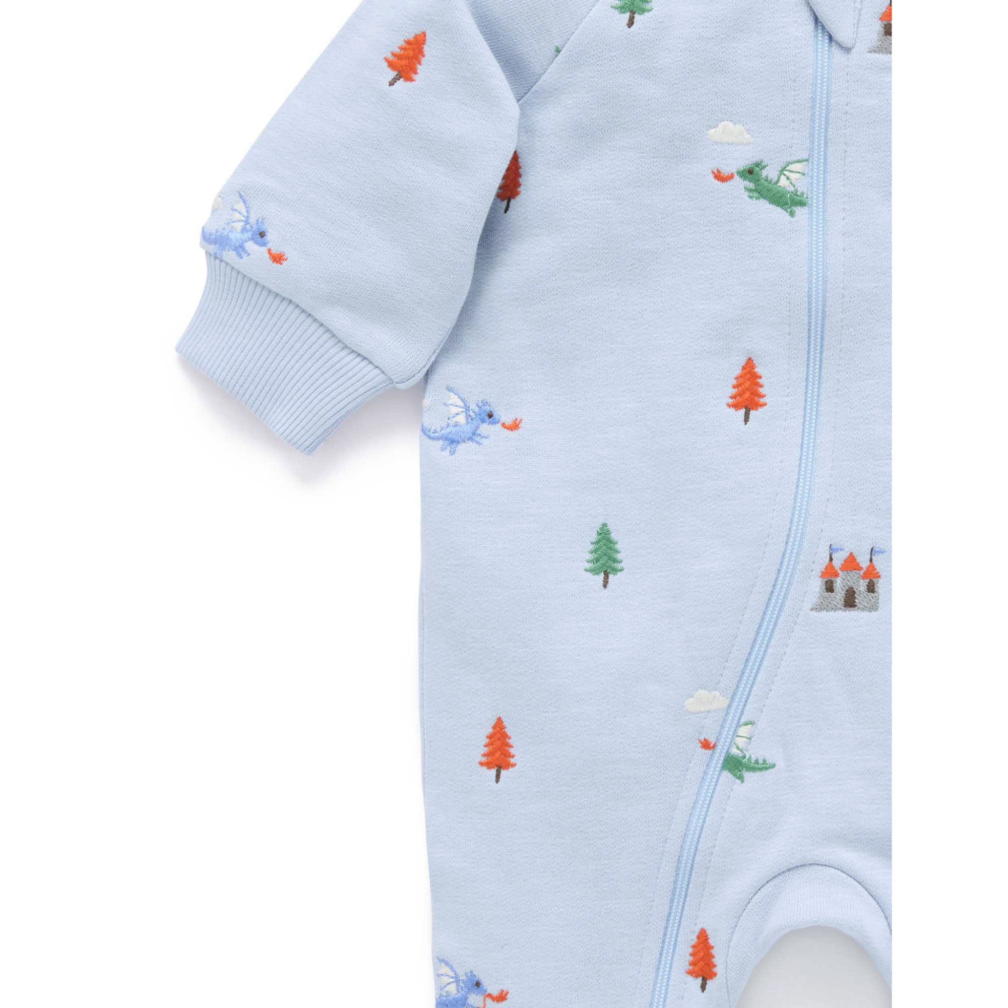 Purebaby Embroidered Fleece Growsuit - Dragon Broderie
