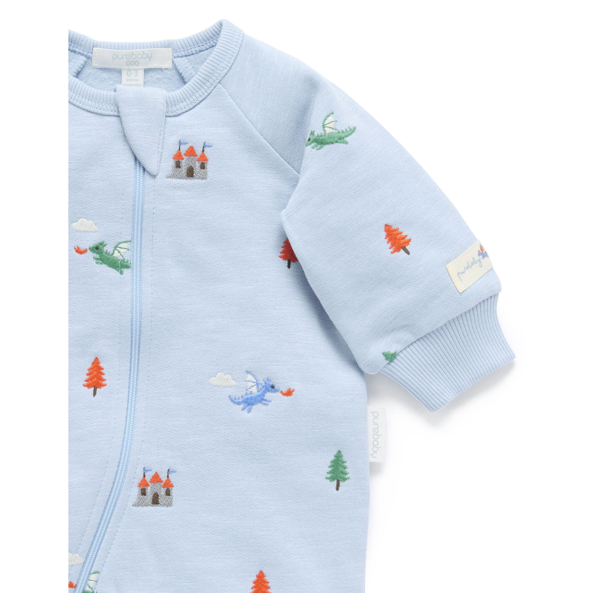 Purebaby Embroidered Fleece Growsuit - Dragon Broderie