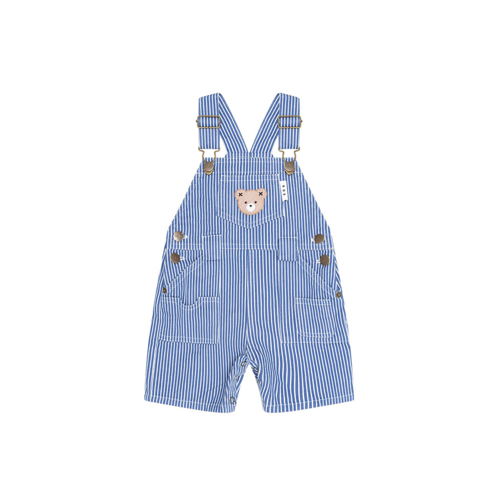 Huxbaby Cobalt Stripe Carpenter Shortall - Cobalt/ Almond Milk Stripe