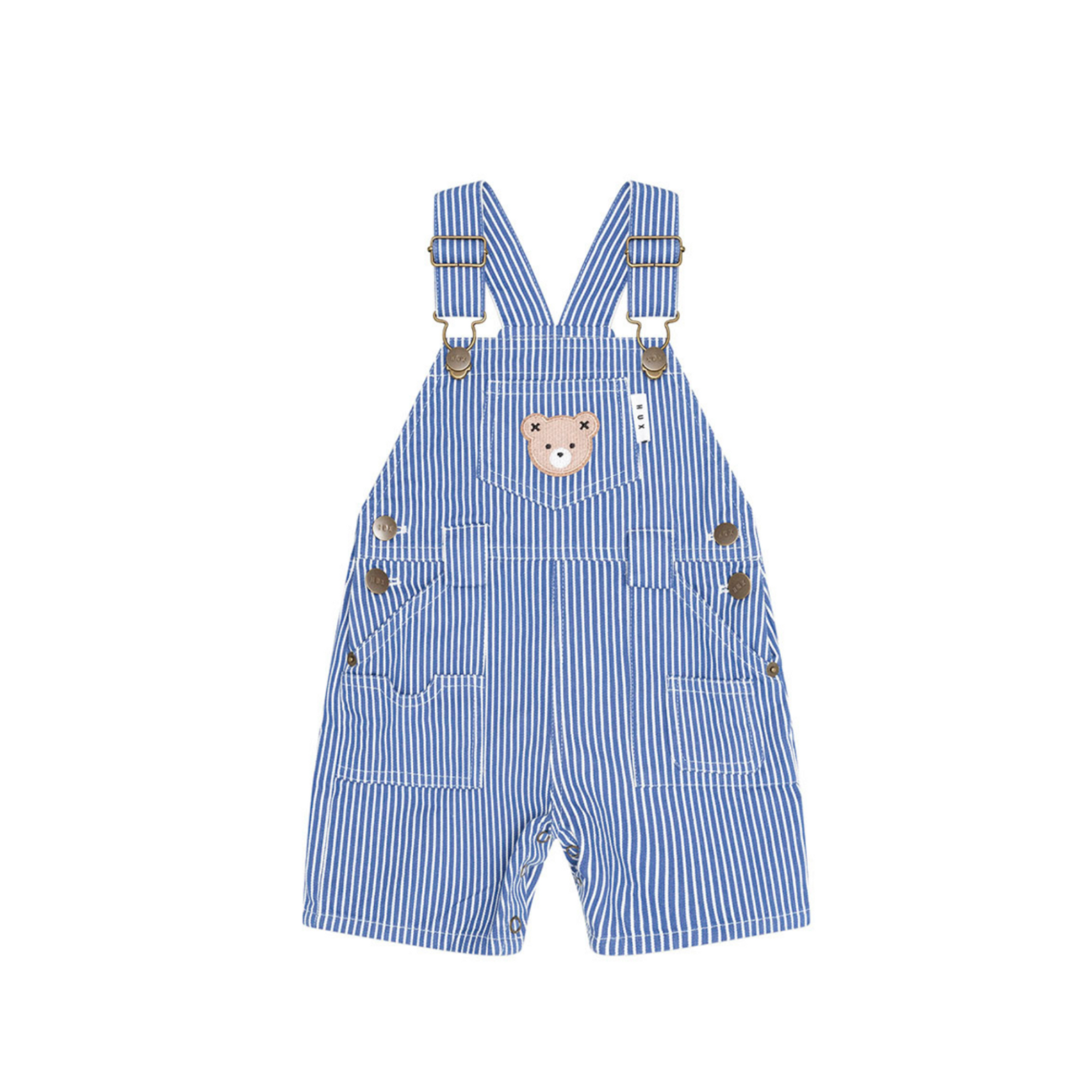 Huxbaby Cobalt Stripe Carpenter Shortall - Cobalt/ Almond Milk Stripe