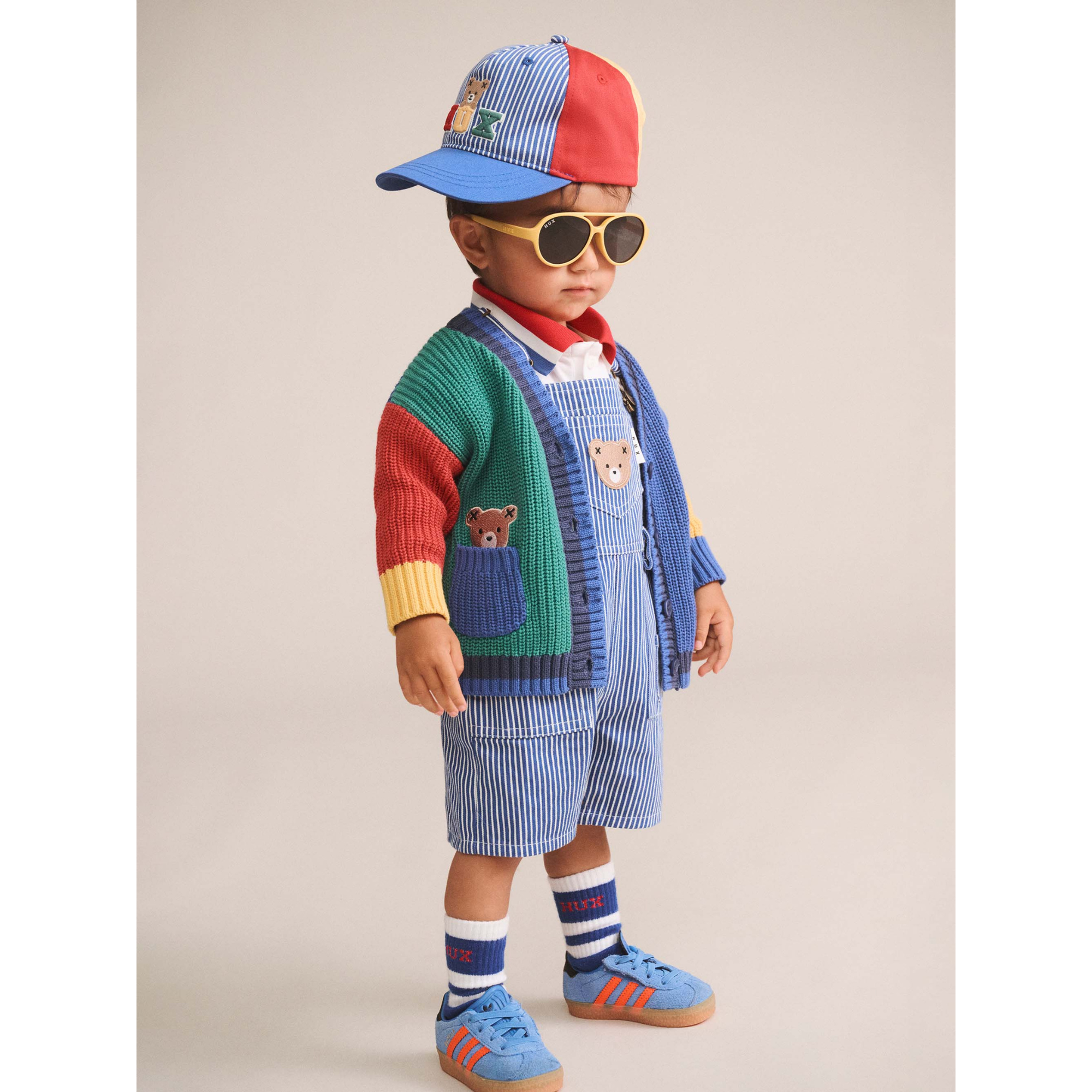 Huxbaby Cobalt Stripe Carpenter Shortall - Cobalt/ Almond Milk Stripe