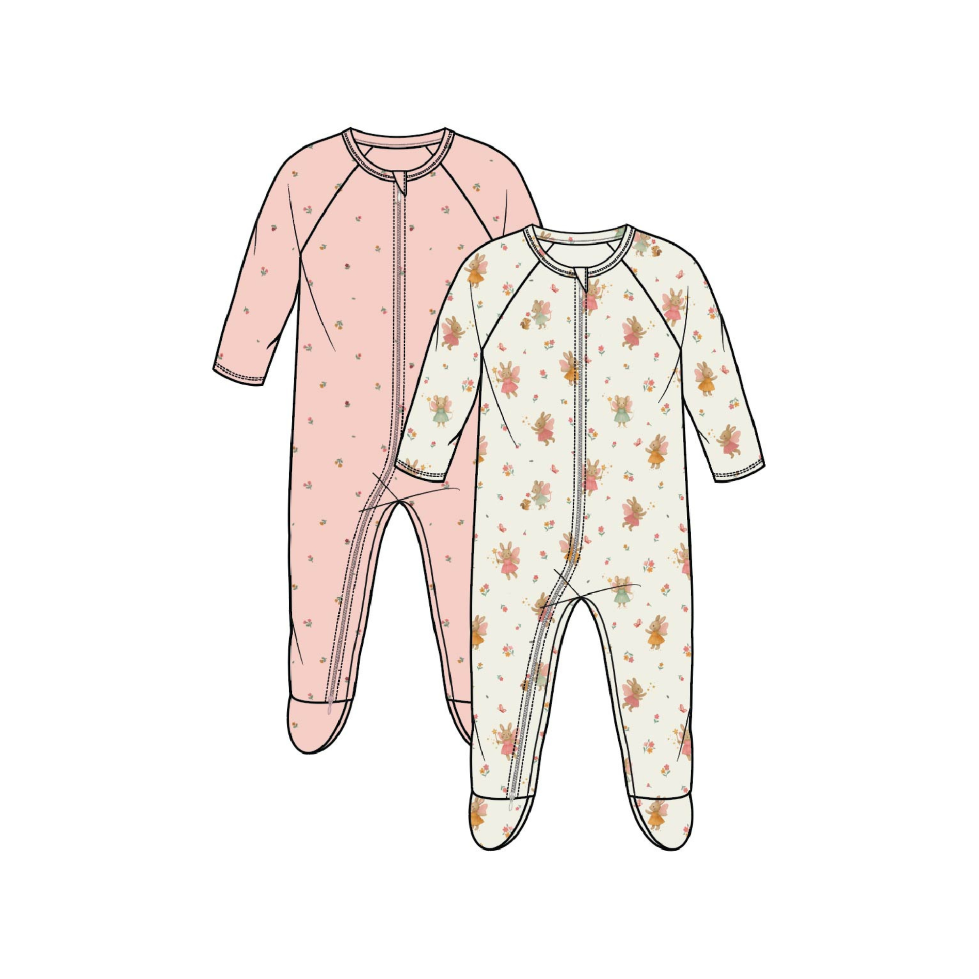 Purebaby 2 Pack Zip Growsuit - Cloud Little Fairies Print