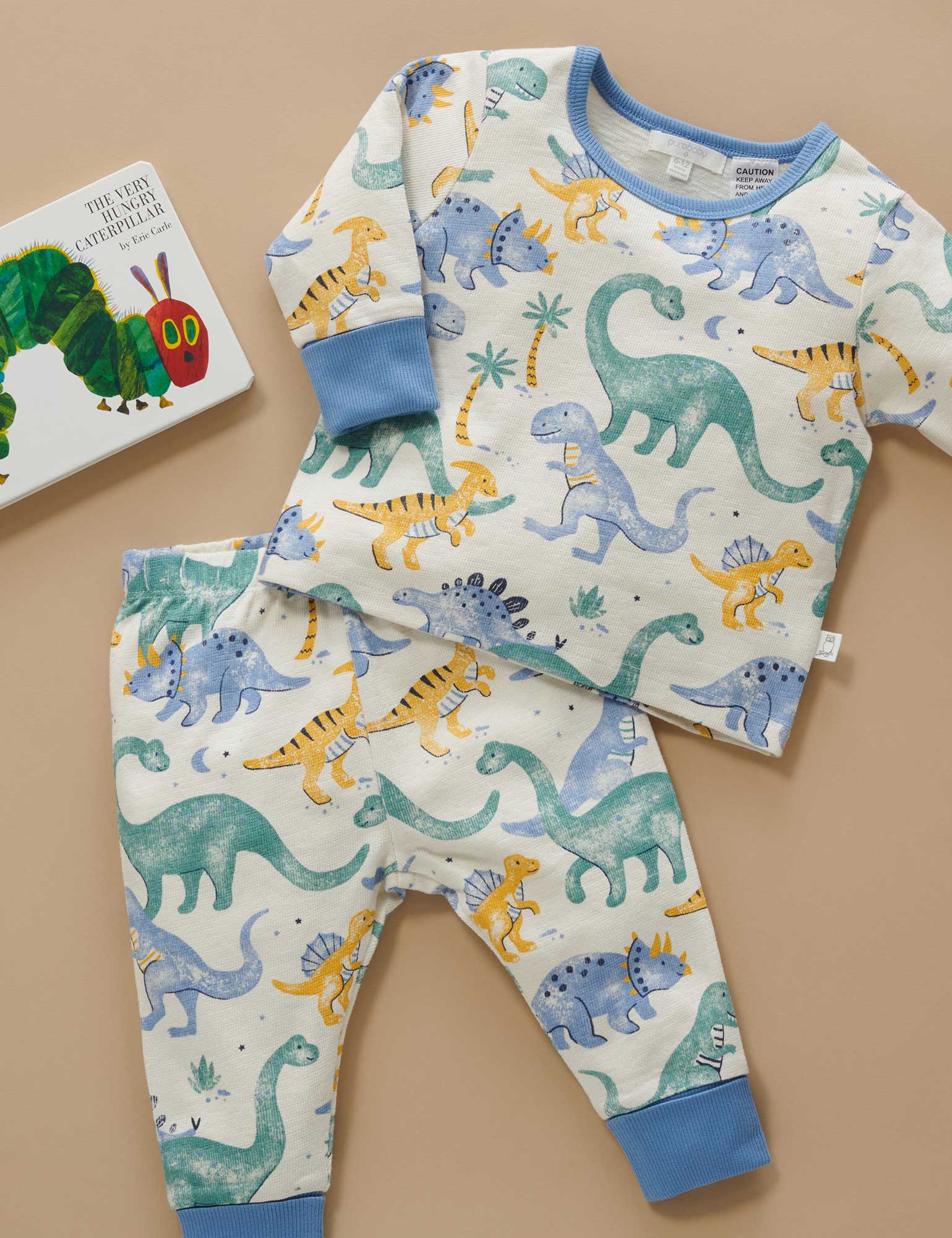 Purebaby Dinosaur Long Sleeve Textured PJ Set