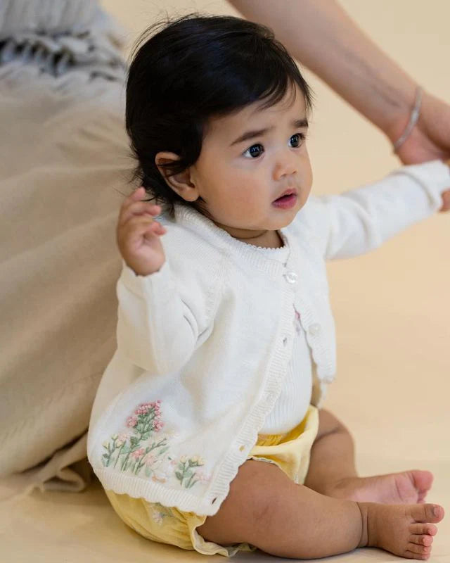 Bebe Bonnie Organic Hand Embroidered Cardigan - Cloud