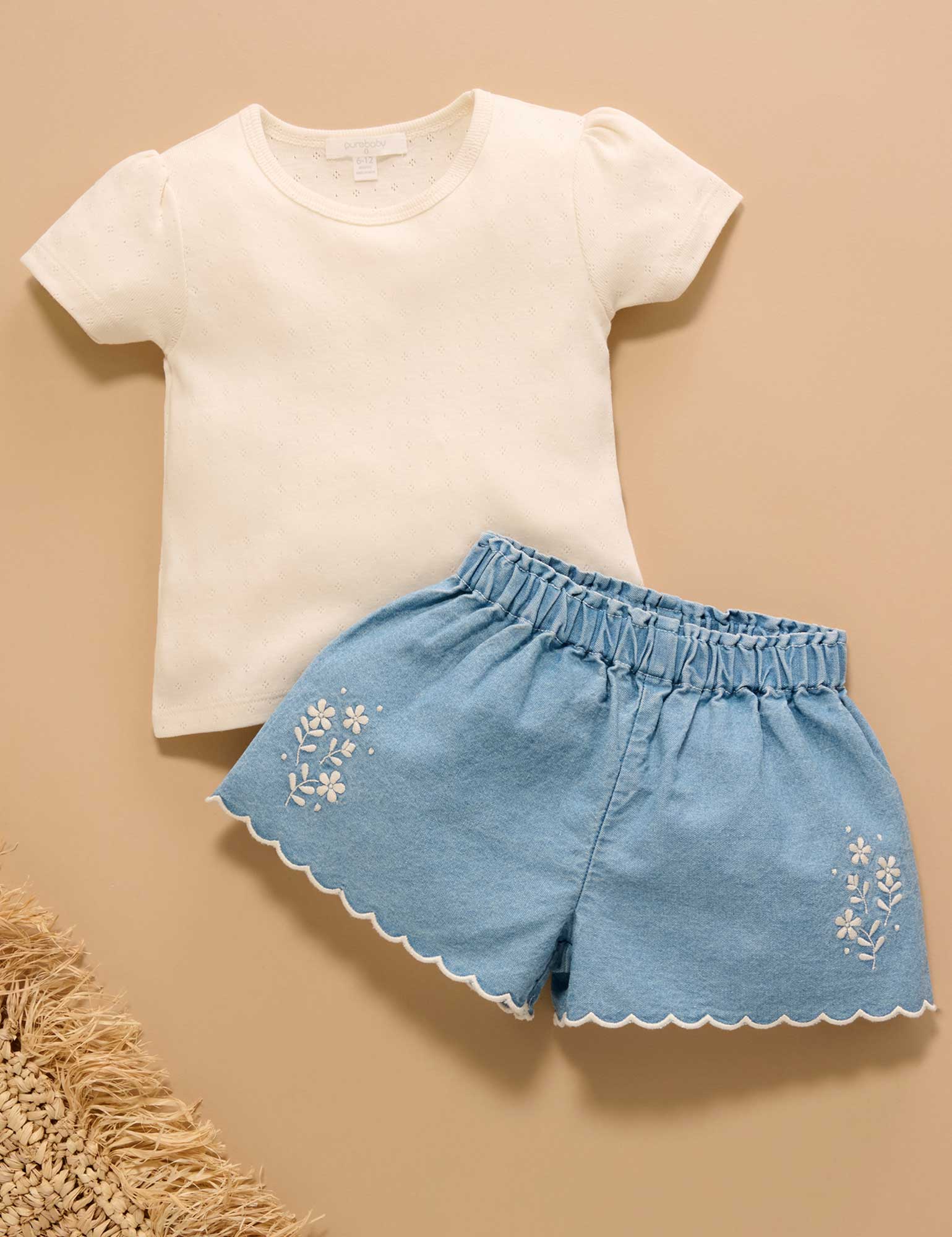 Purebaby Pointelle Tee - Cloud