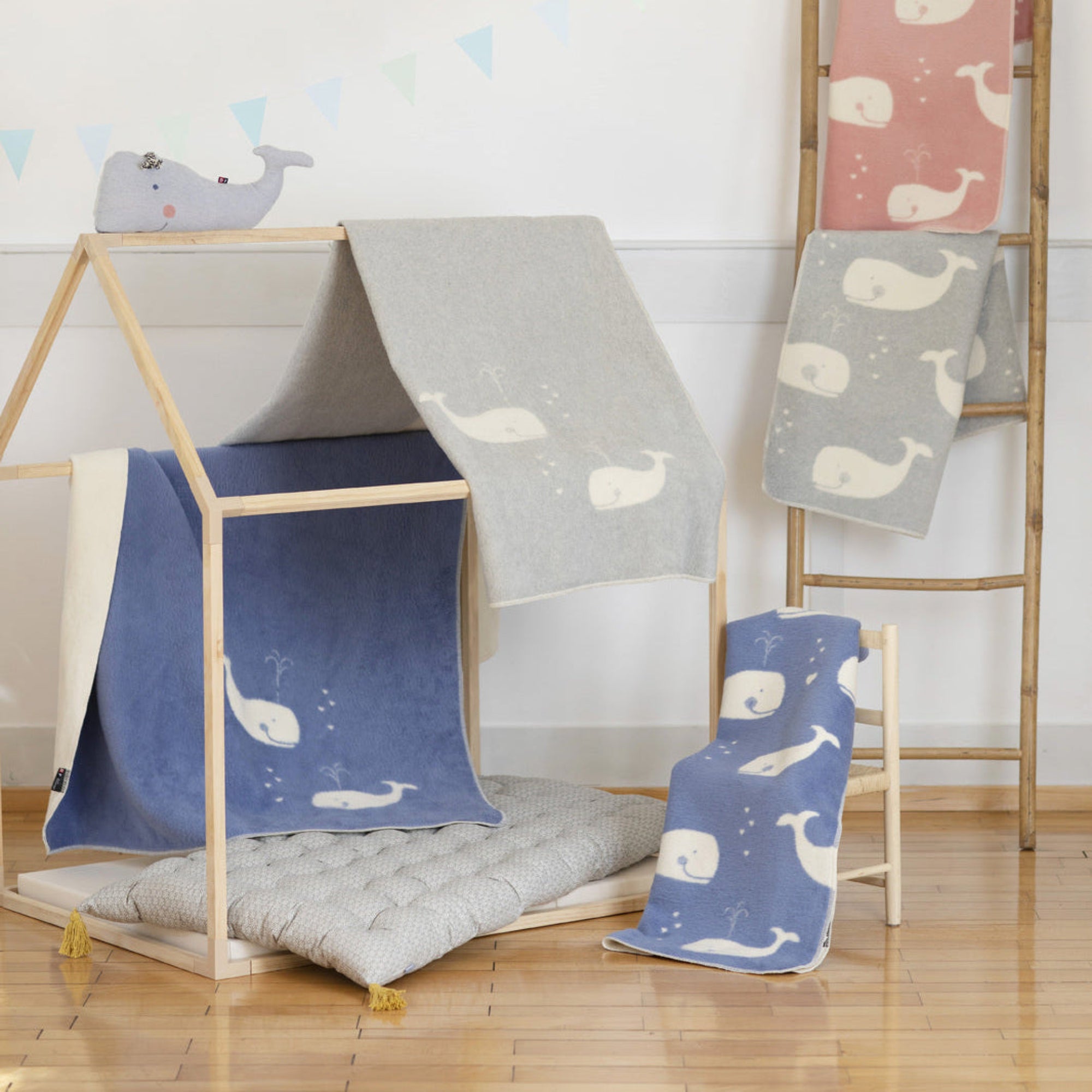 David Fussenegger Blue Whales All Over Maja Organic Cotton Cot Blanket