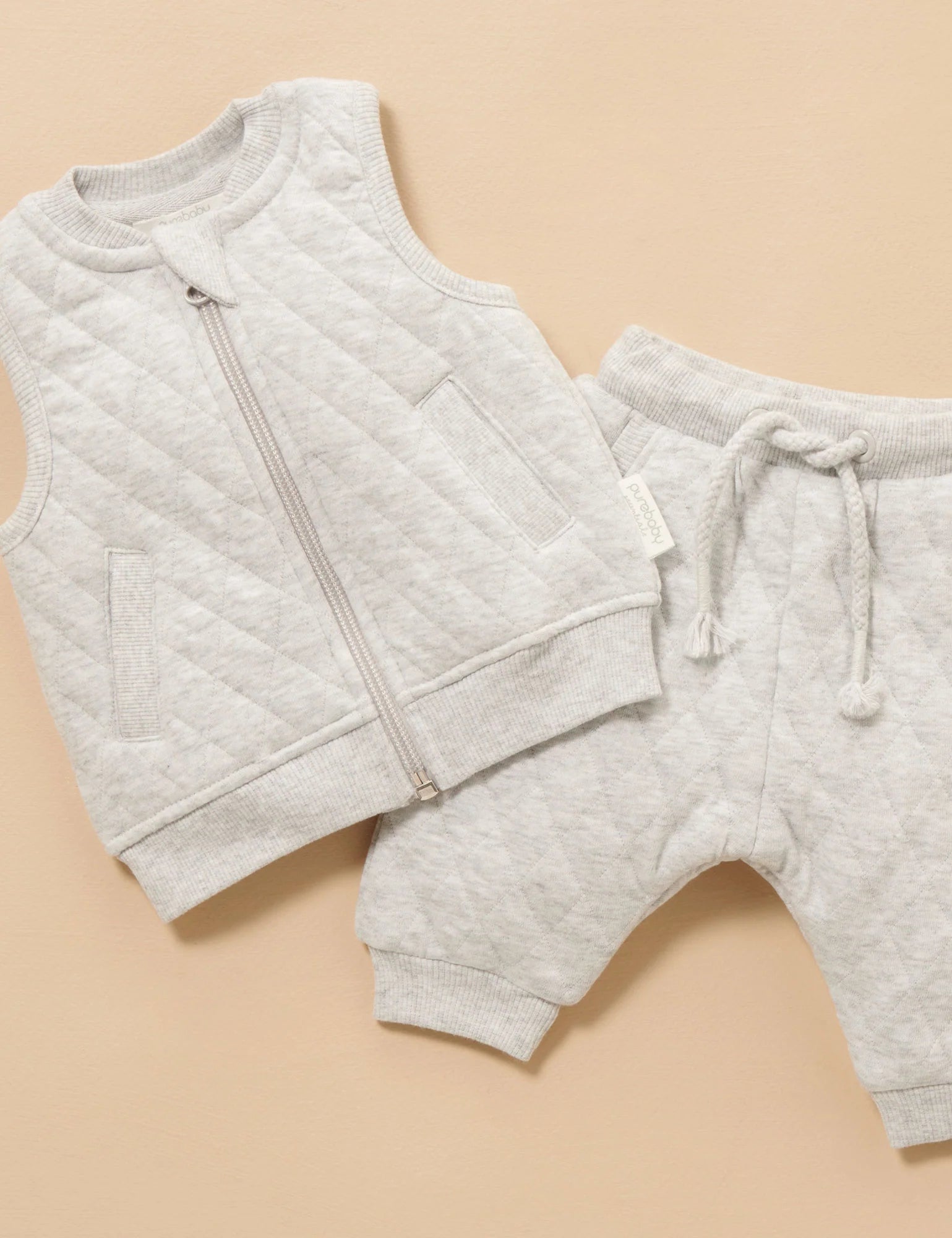 Purebaby Quilted Track Pants - Pale Grey Melange